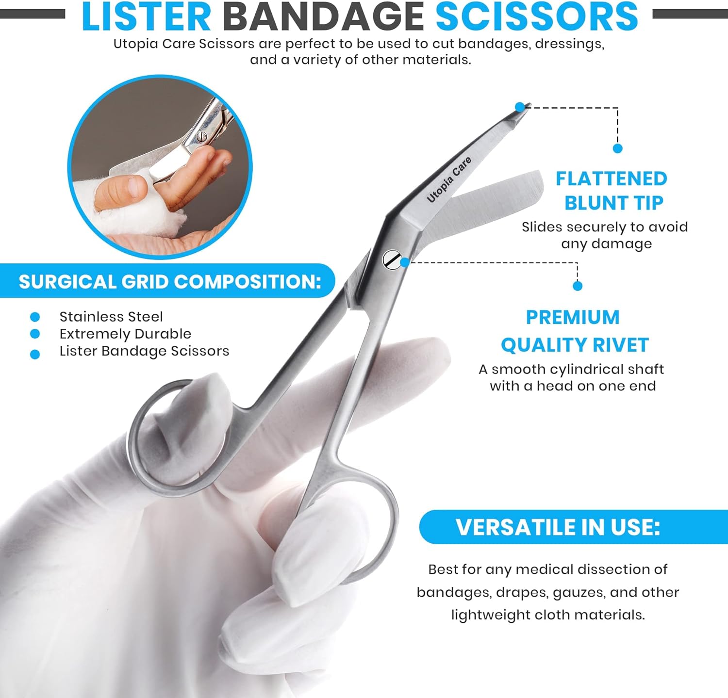 Utopia Care Medical Scissors - EMT and Trauma Shears - 5.5 Inch Nursing and Surgical Scissors - Stainless Steel Bandage Scissors for Nurses (Silver) : Industrial & Scientific