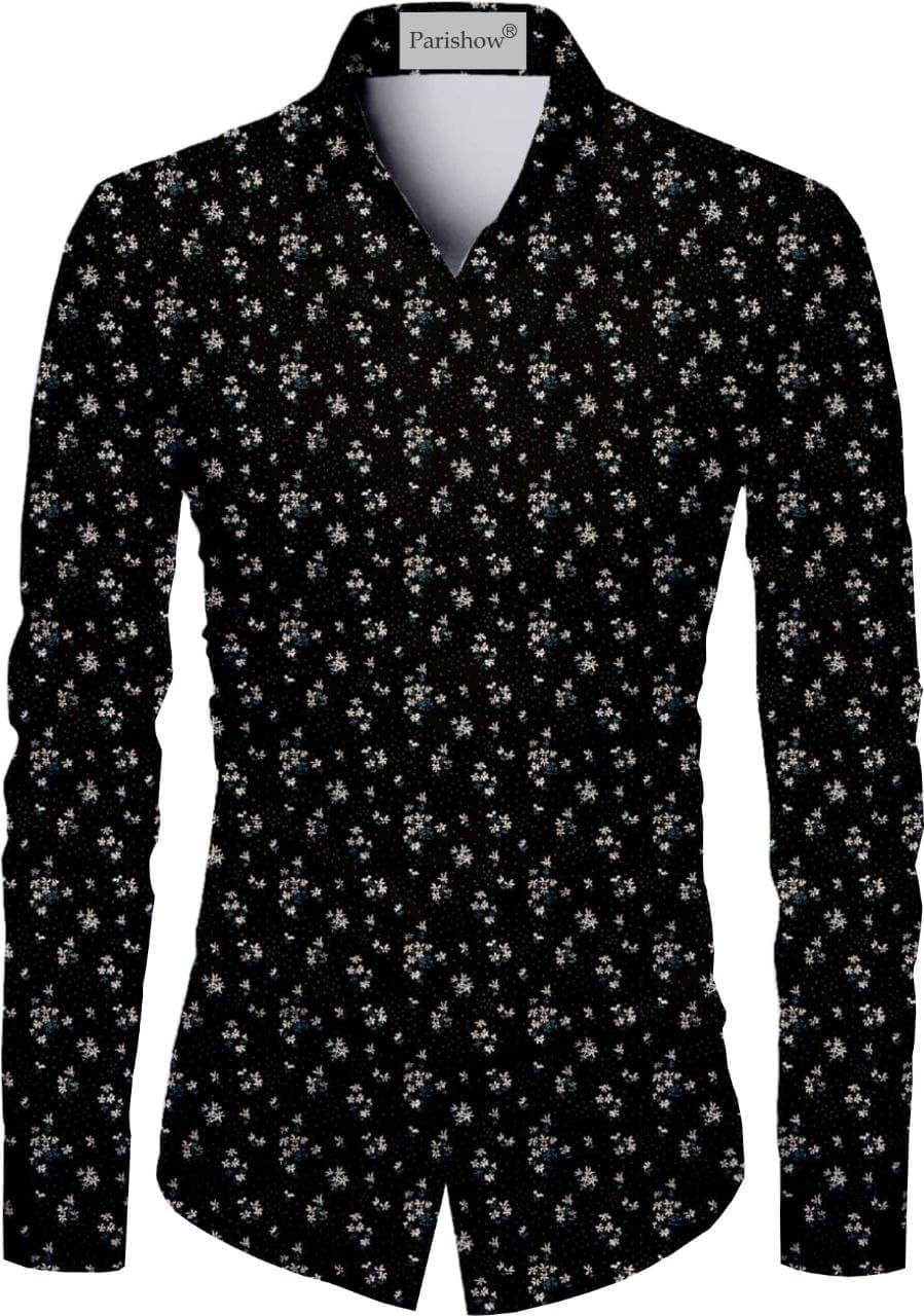 Polycotton Floral Print Shirt Fabric (Unstitched) PJE-Ushirt Full Black-1-picture-14