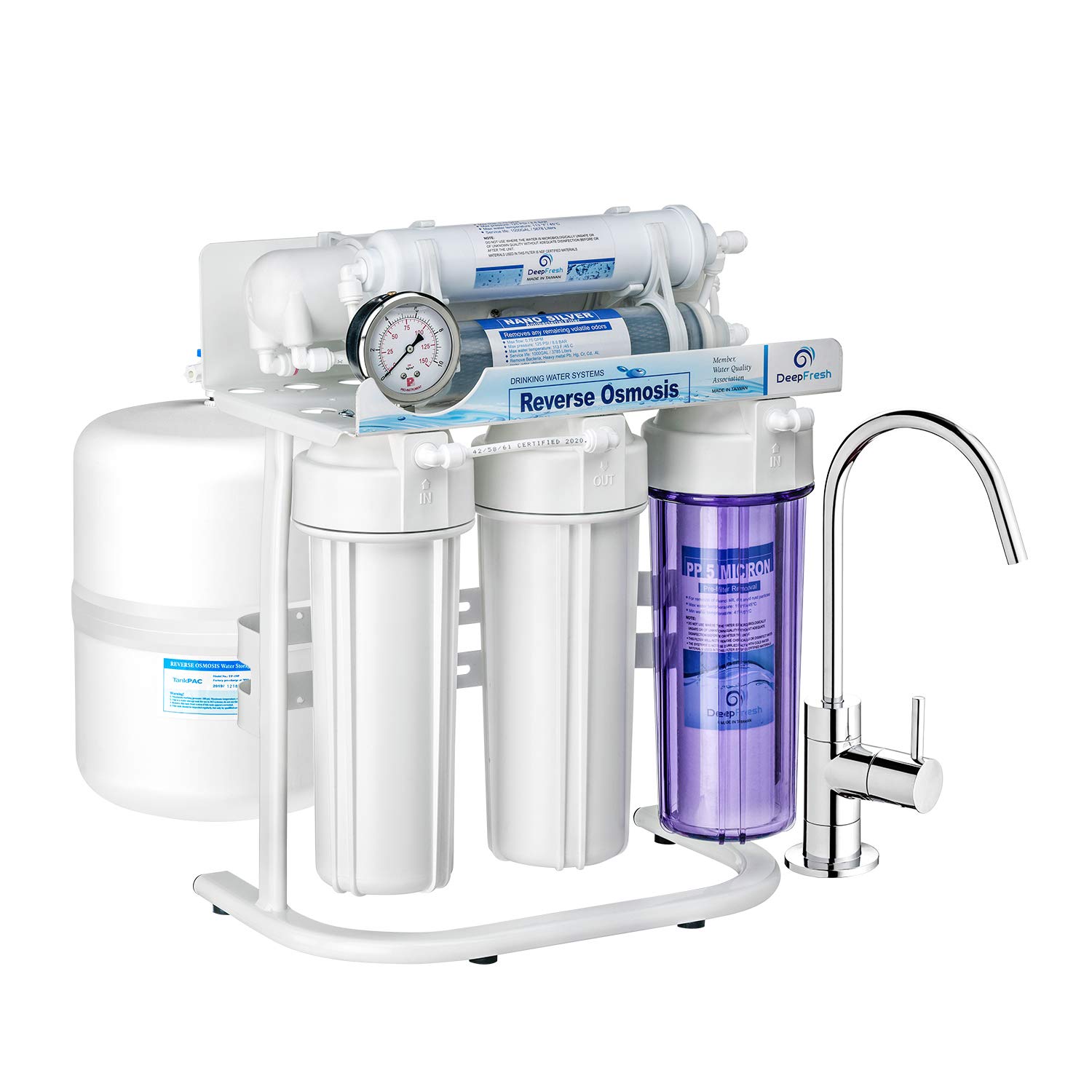 DeepFresh 5Gallon Reverse Osmosis Water Filtration System, NSF Certified, Removes Chlorine