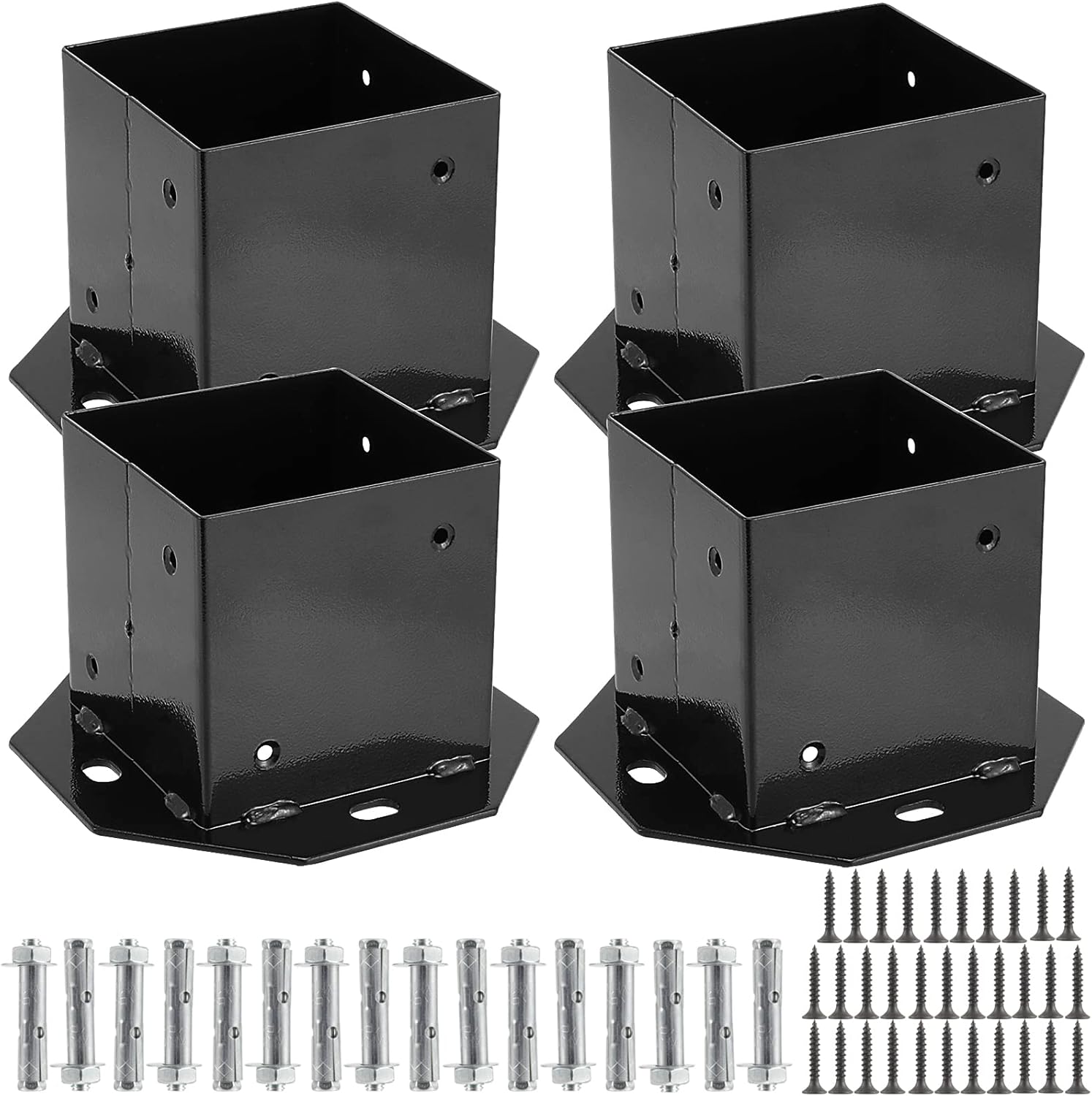 KEILEOHO 4 Pack 4x4 Post Base, Post Base Brackets, Heavy Duty Steel