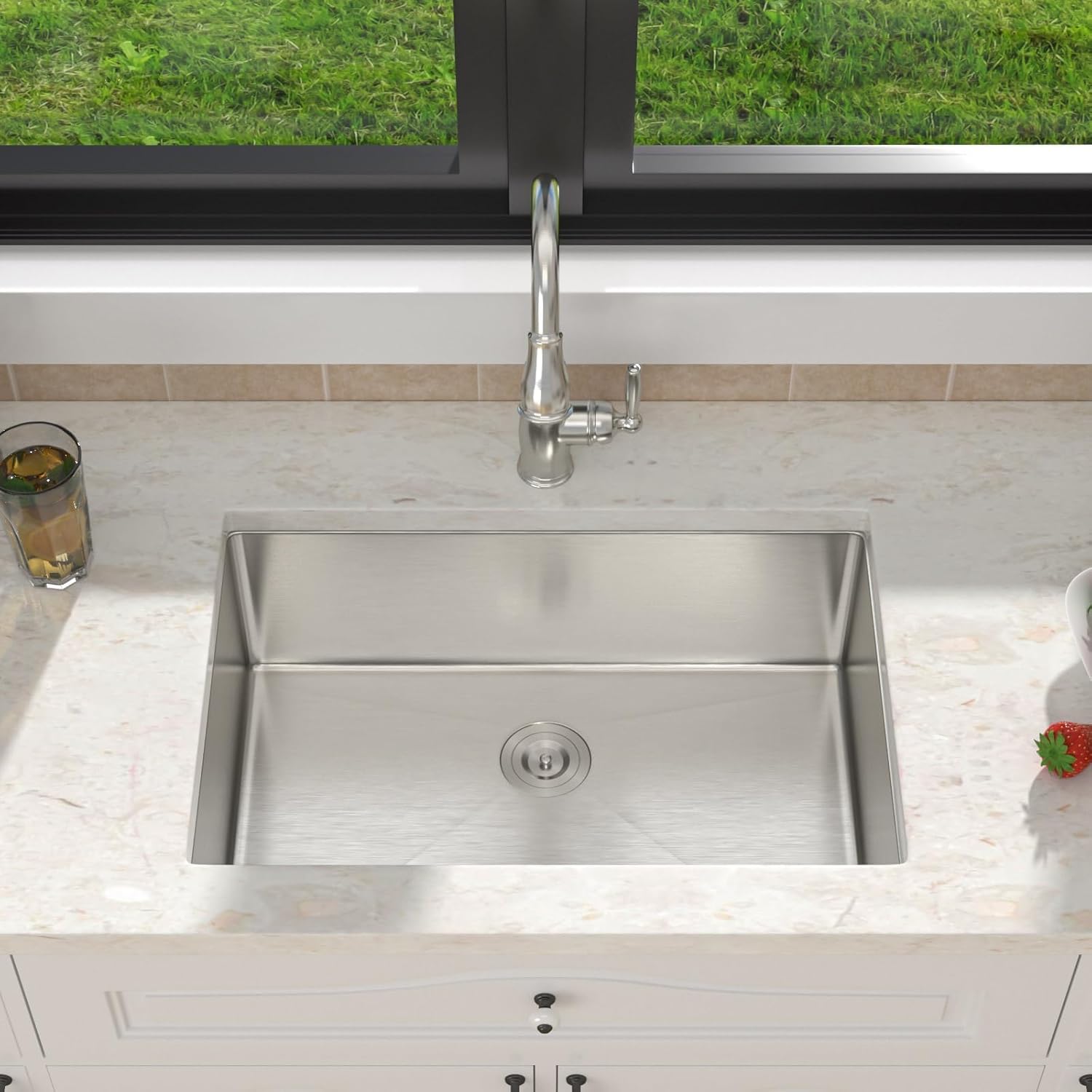32 Inch Undermount Kitchen Sink 16 Gague Stainless Steel Single Bowl Handmade Sinks Large Deep Under Counter Basin 32"x19"x9"