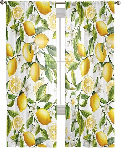 Miniatura 6 de Cortinas traslúcidas de limón de 72 pulgadas de largo, juego de 2 paneles de cortinas semitransparentes con bolsillo para barra de cortina de verano