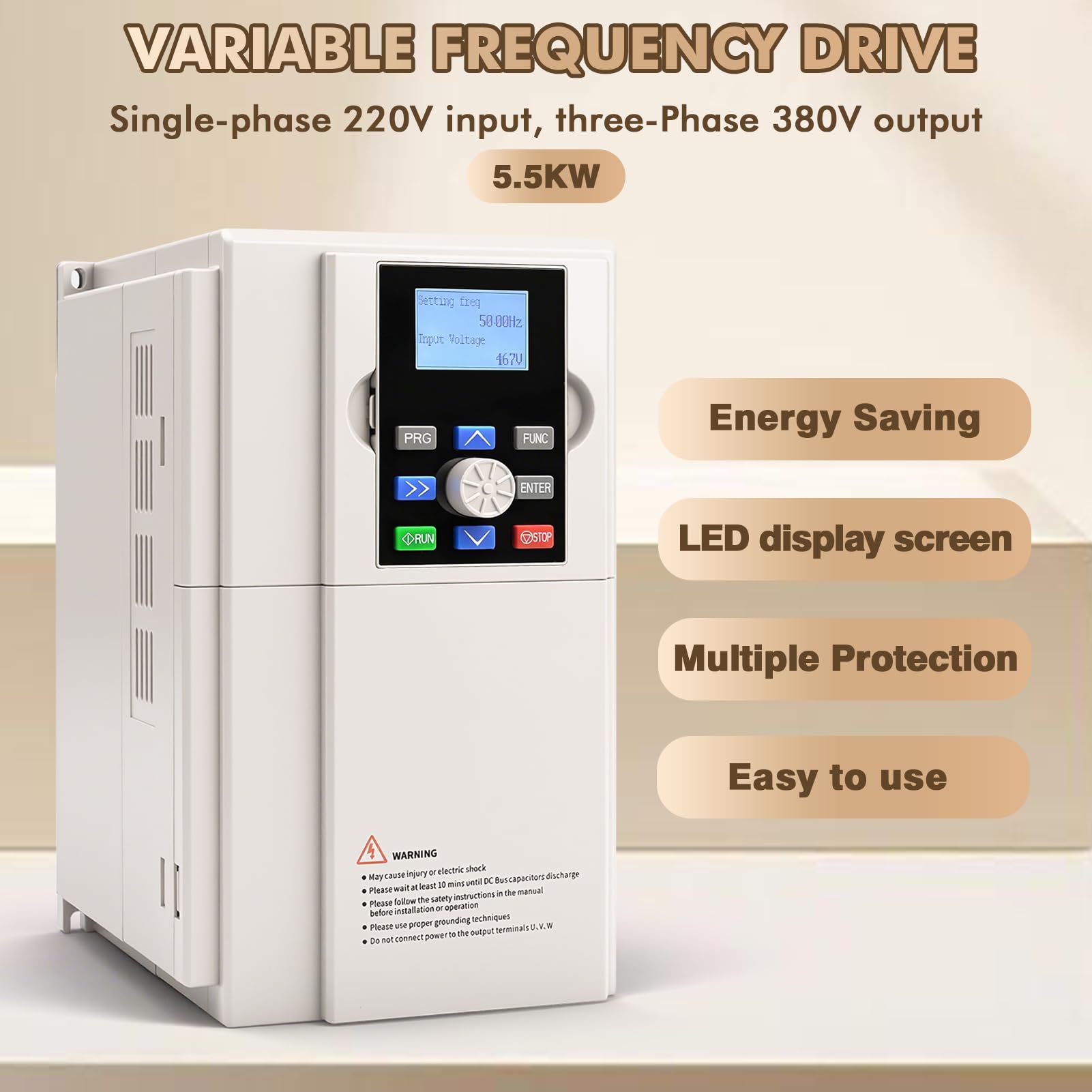 Inverter 220v a 380v Professionale, VFD 5.5KW 220V Ingresso monofase 380V Uscita trifase Convertitore di frequenza 50/60Hz, Azionamento a frequenza variabile per Controllo Velocità CNC Motore Mandrino