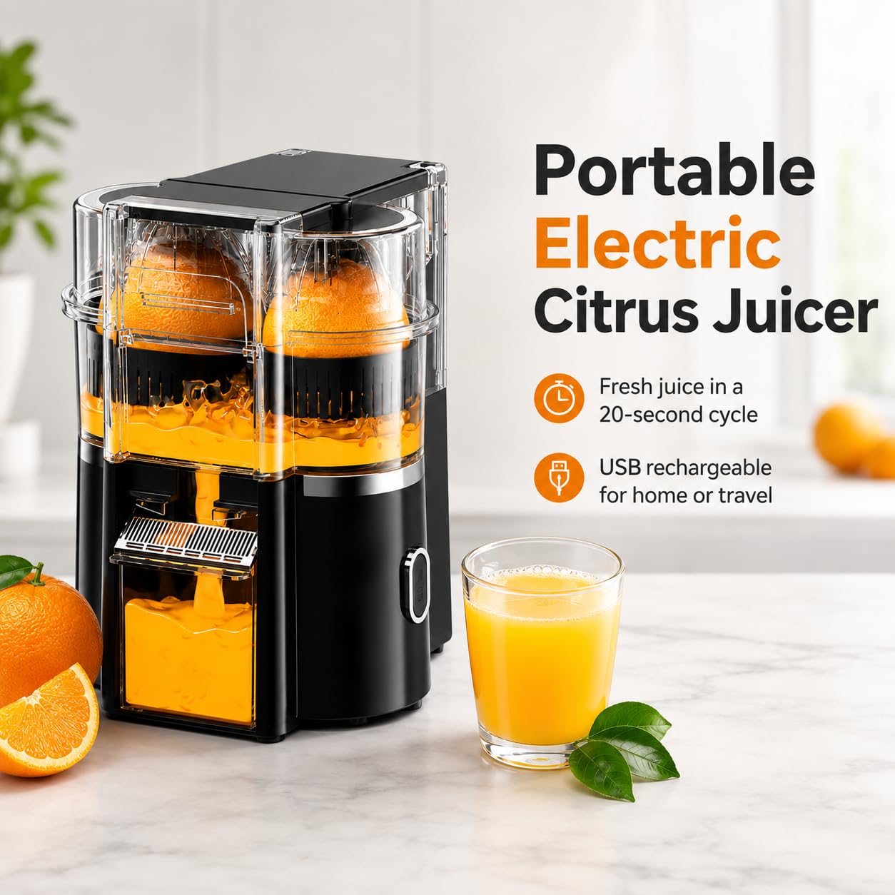 Presse-agrumes électrique sans fil, fruits jusqu'à 90 mm de large