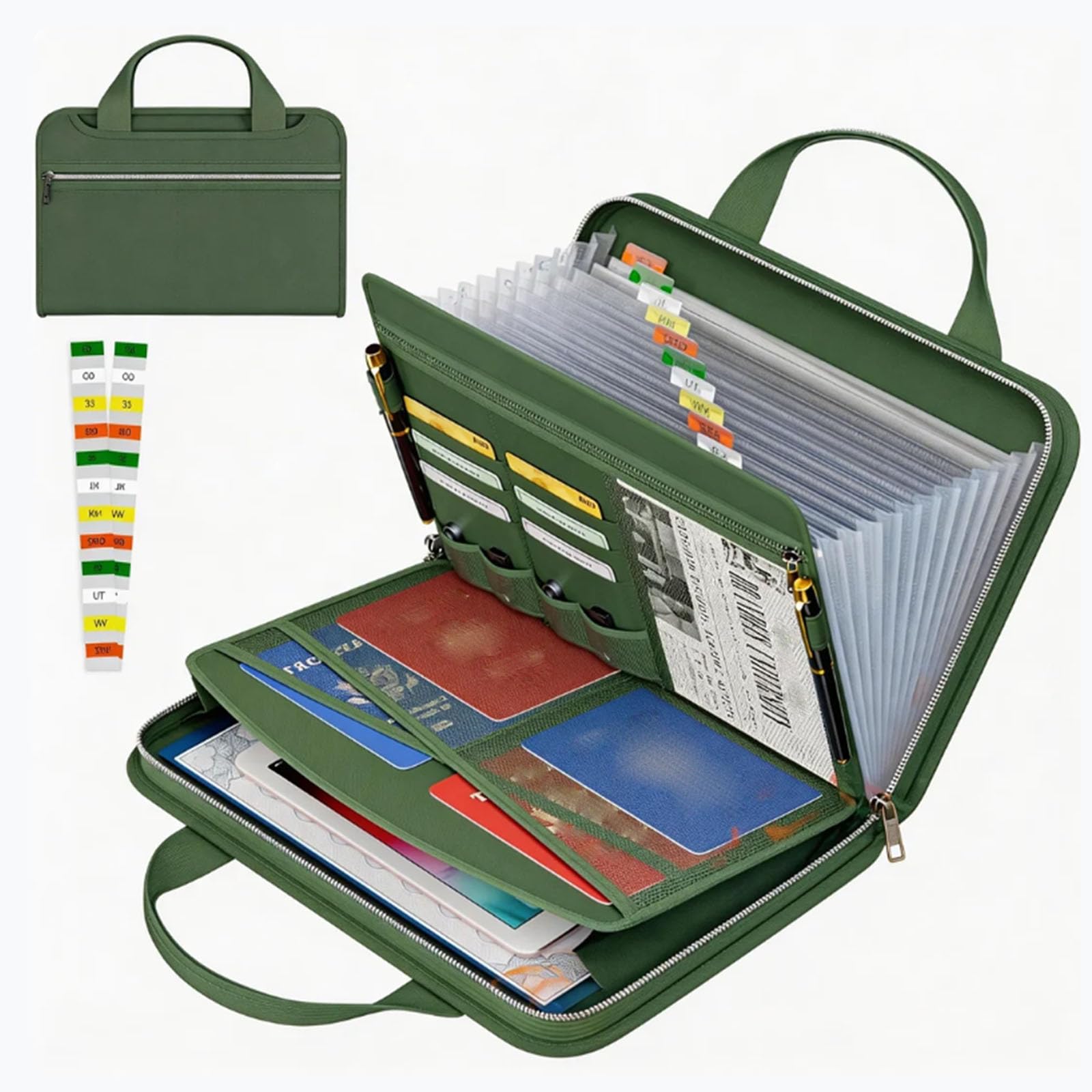 Carpeta ignífuga A4 de gran capacidad con asa, organizador de documentos impermeable portátil para oficina, hogar y escuela (Green)