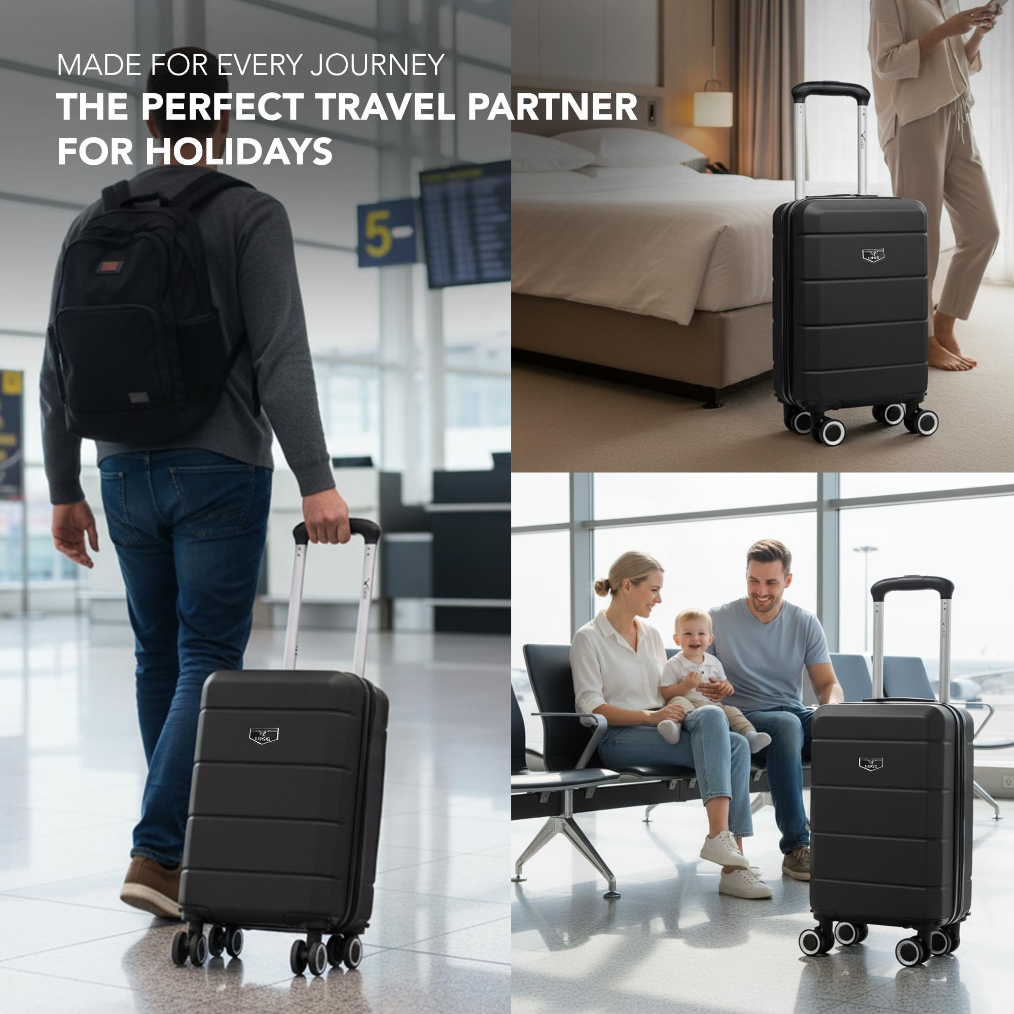 LUGG - Jetset 40cm Suitcase - 40x30x20cm- Ryanair Compatible - Underseat Size - Hard Shell ABS - Spinner & Removable Wheels - Lightweight Travel Luggage- Cream/Brown — view 242