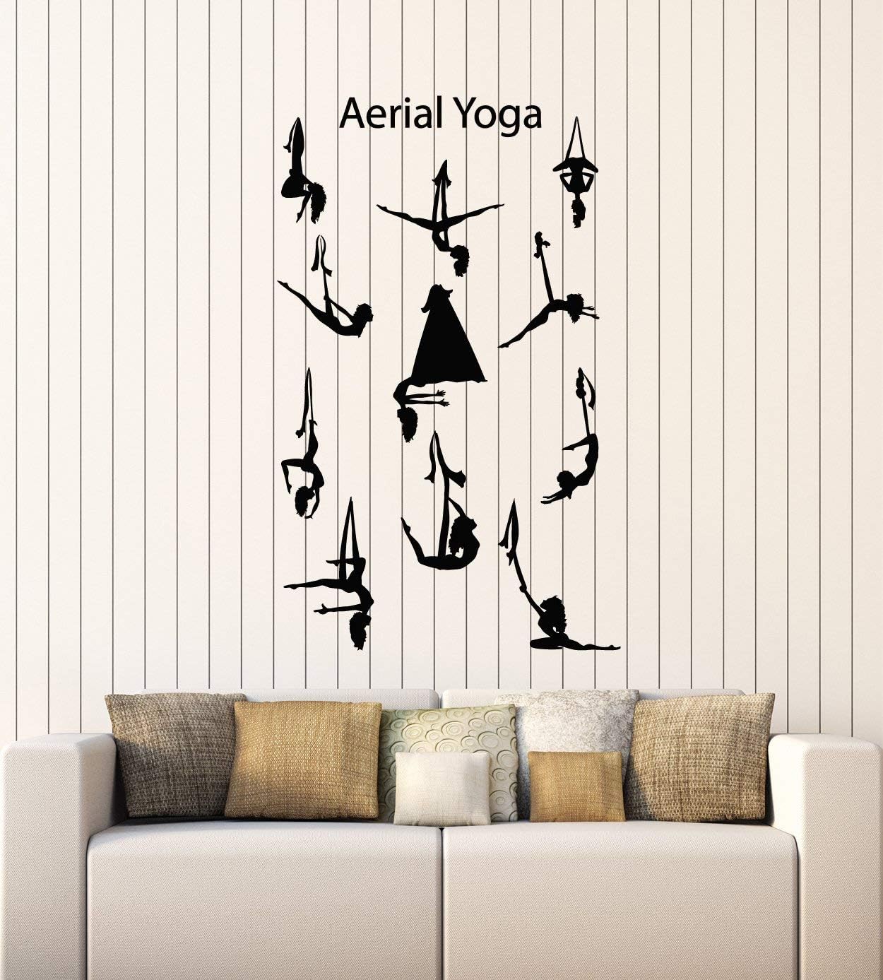 Vinyl Wall Decal Aerial Yoga Centre Balance Pose Girls Beautiful Body Stickers Mural Large Decor (g1965) Black