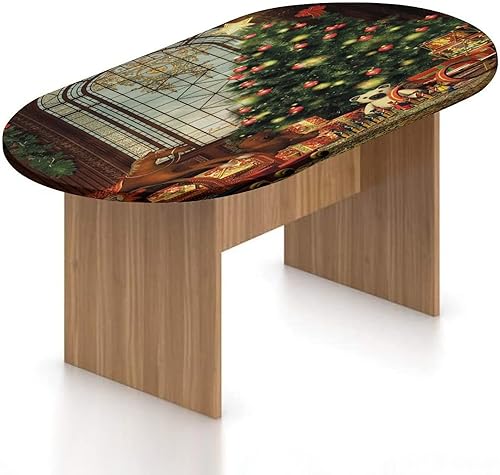 XISUNYA Mantel ovalado ajustable de poliéster elástico para Navidad, mantel ajustable con estampado de árbol de Navidad, se adapta a mesas ovaladas XISUNYA Mantel ovalado ajustable de poliéster elástico para Navidad, mantel ajustable con estampado de árbol de Navidad, se adapta a mesas ovaladas