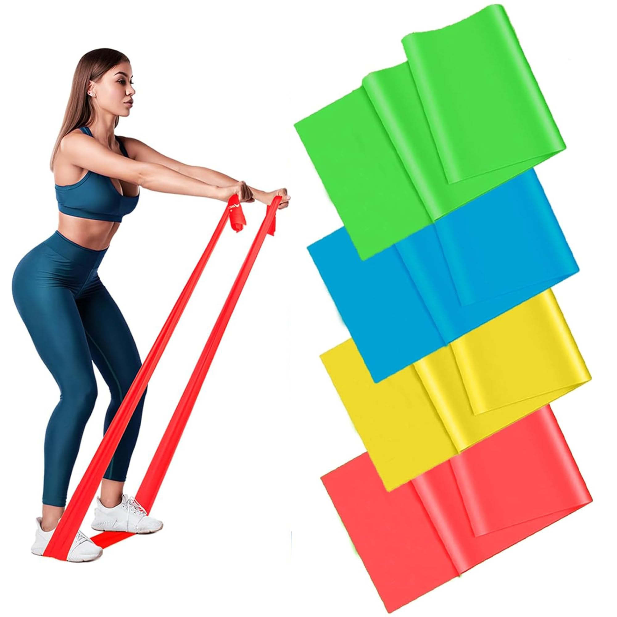 1.5m Resistance Bands Set, 4 Levels Exercise Bands – Long Stretch Straps for Full-Body Strength Training, Yoga, Pilates, Fitness, for Men & Women