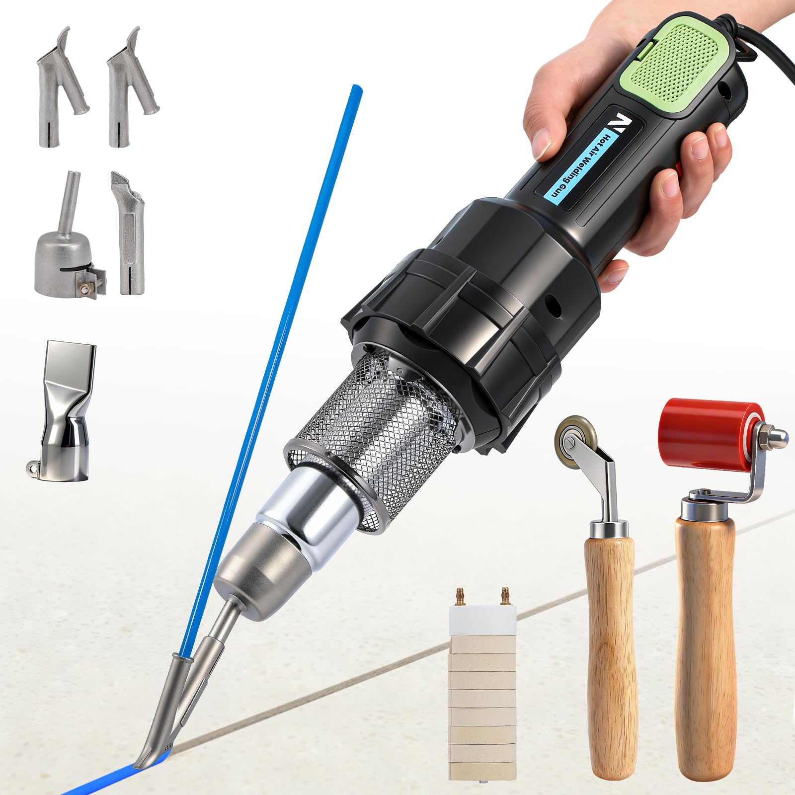 NEWTRY 2000W Heißluftfön Kunststoff-Schweißgerät, PVC/PP/PE Schweißset mit einstellbarer Temperatur & Luftgeschwindigkeit für Bodenbeläge, Planen, Membranen & Rohrreparatur