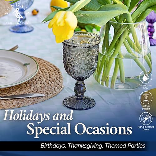 Miniatura 8 de Yungala Juego de 6 copas de vino negras, cristalería negra hecha de vidrio de color ahumado apto para lavavajillas - copas negras