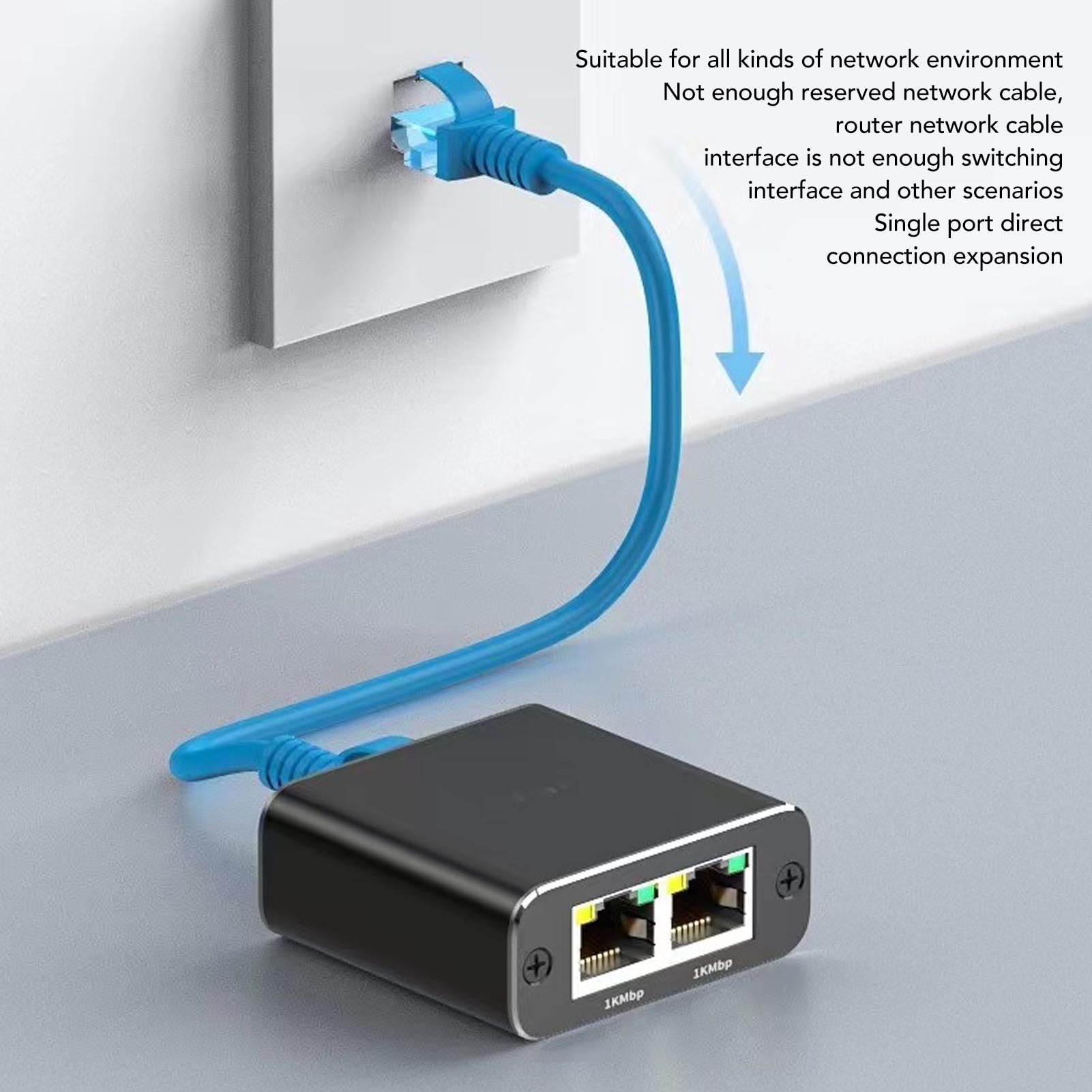 Rozdzielacz Ethernet RJ45 1 na 2 Udziały, Karta Sieciowa Gigabit 1000Mbps, Rozdzielacz Ethernet RJ45 Udostępnianie Dwóch urządzeń za pomocą Kabla Zasilającego USB Zgodny z Cat5