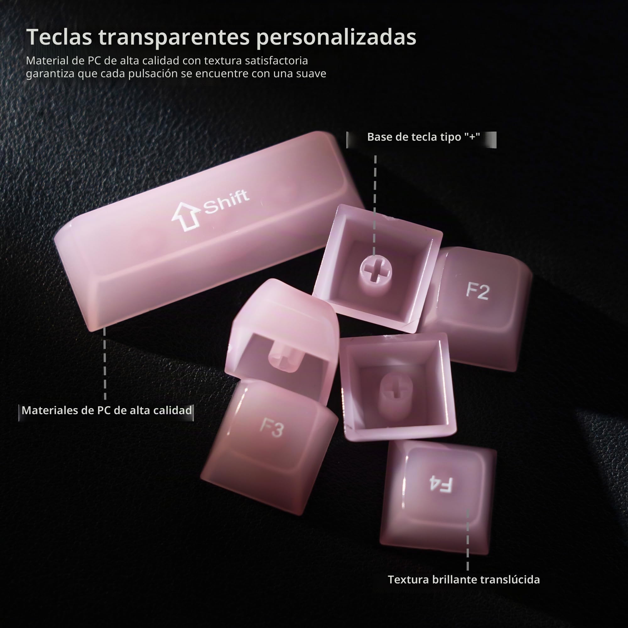 Womier Teclas de Teclado Transparentes, Rosas 60, 65, 75, 100 por ciento, Juego de Teclas Personalizadas para Cherry MX, Kailh, Outemu, Gateron (Perfil MD)