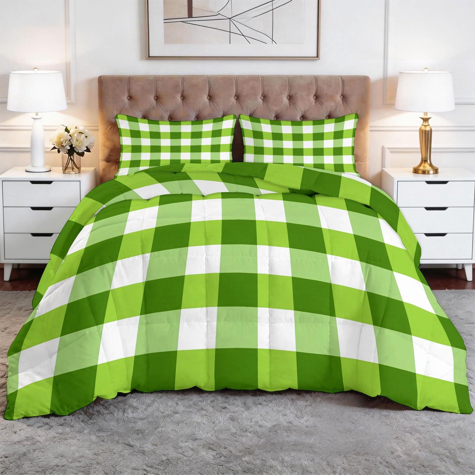 Couette 240x260 cm avec 2 taies d'oreiller, édredon réversible 4 saisons vert