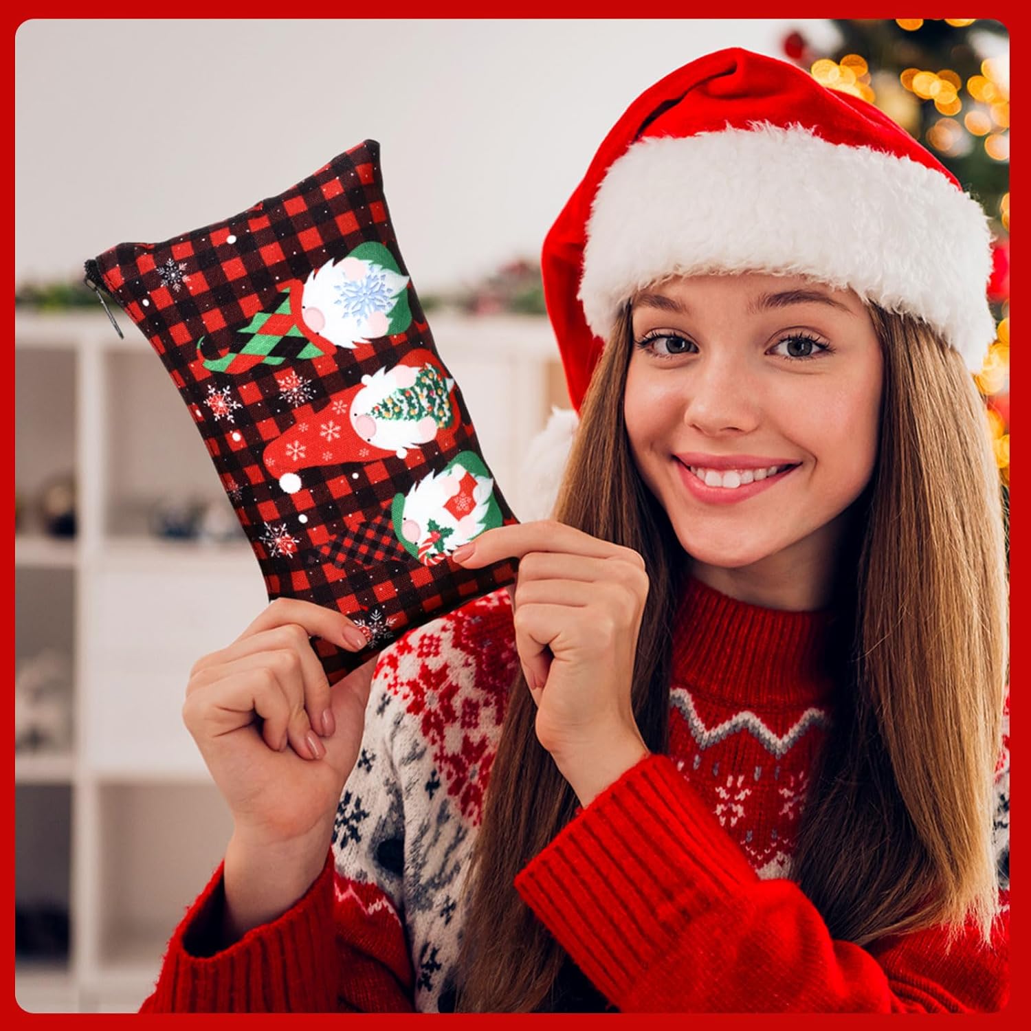 Reginary 60 Pcs Christmas Makeup Bags Bulk Xmas Cosmetic Bags 7 x 4.3 Inches Snowman Snowflake Santa Zipper Pouch Christmas Purses Gifts for Women