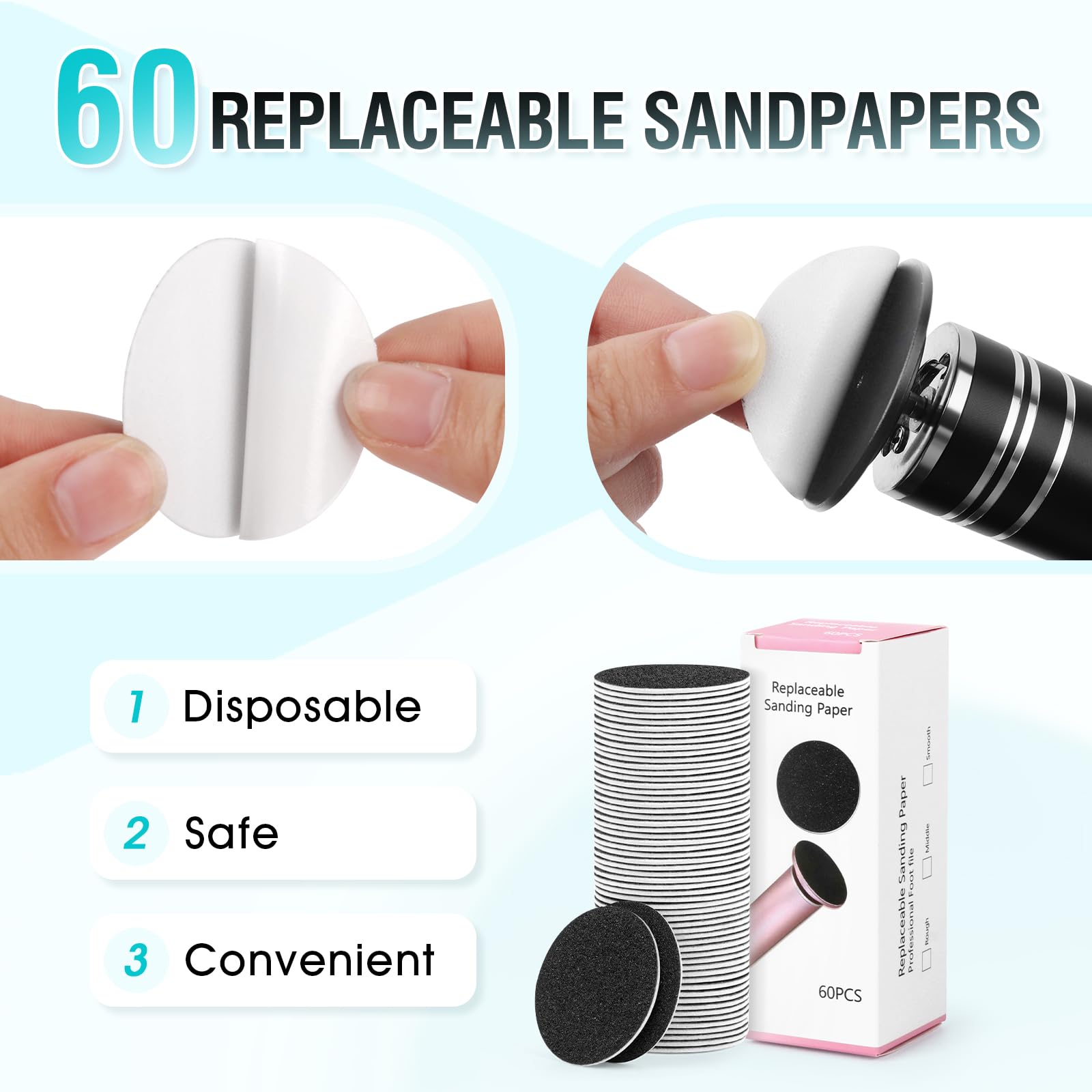 Removedor eléctrico de callos de pies: molinillo de pies de velocidad ajustable con 60 discos de papel de lija – Herramientas de pedicura profesionales para callos de piel muerta (negro)