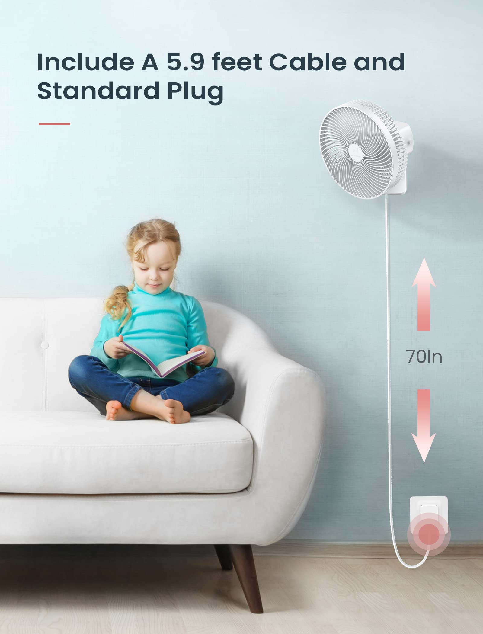 Ventilador oscilante silencioso de montaje en pared de 10 pulgadas con control remoto y temporizador, circulador de aire portátil de 4 velocidades para uso en interiores de RV, inclinación ajustable