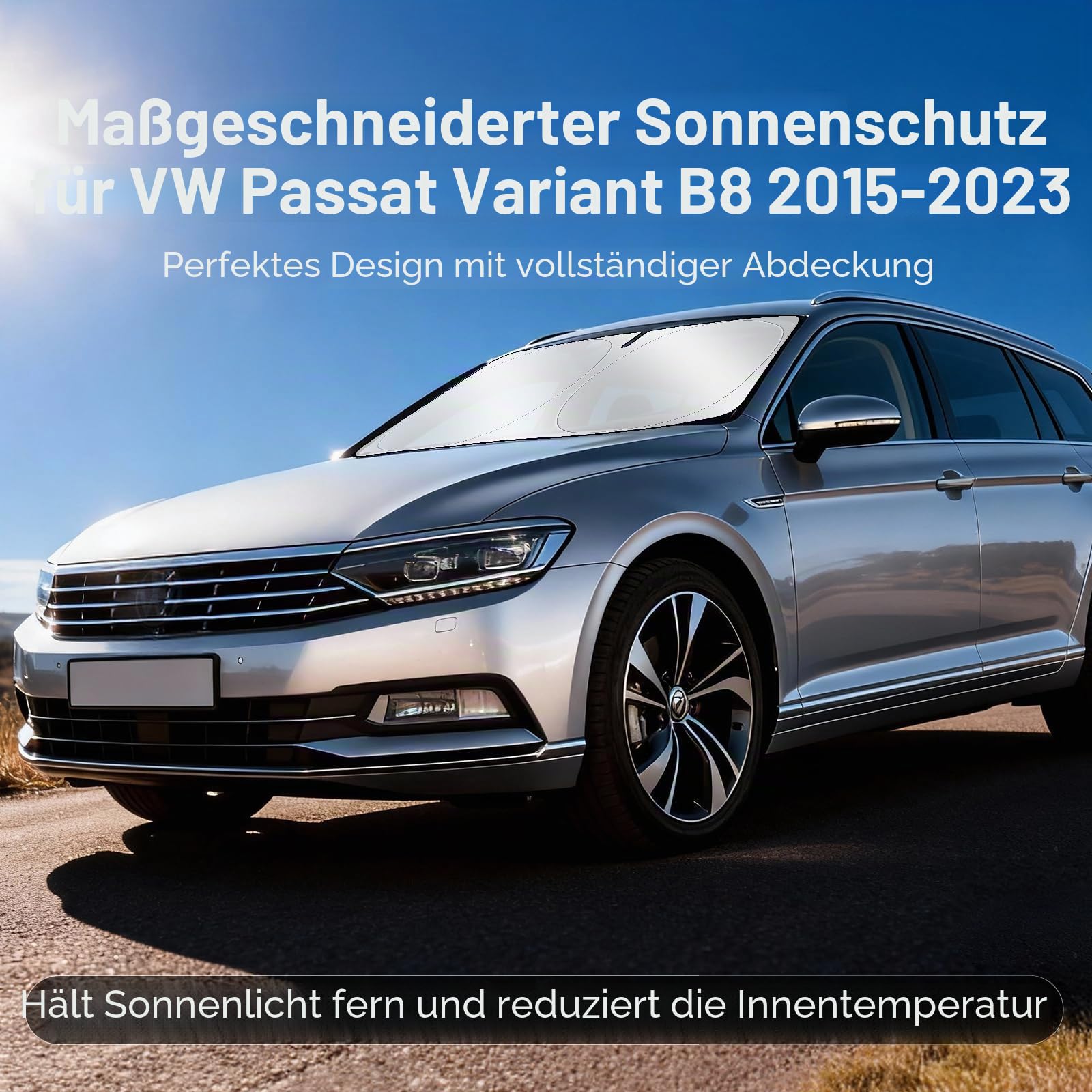 ZATOOTO Sonnenschutz Auto Frontscheibe Custom Fit für VW Passat B8 Variant 2015-2023, Faltbare, Verdickte Reflektierende Polyester Blockiert UV-Strahlen und Hält das Auto Kühler