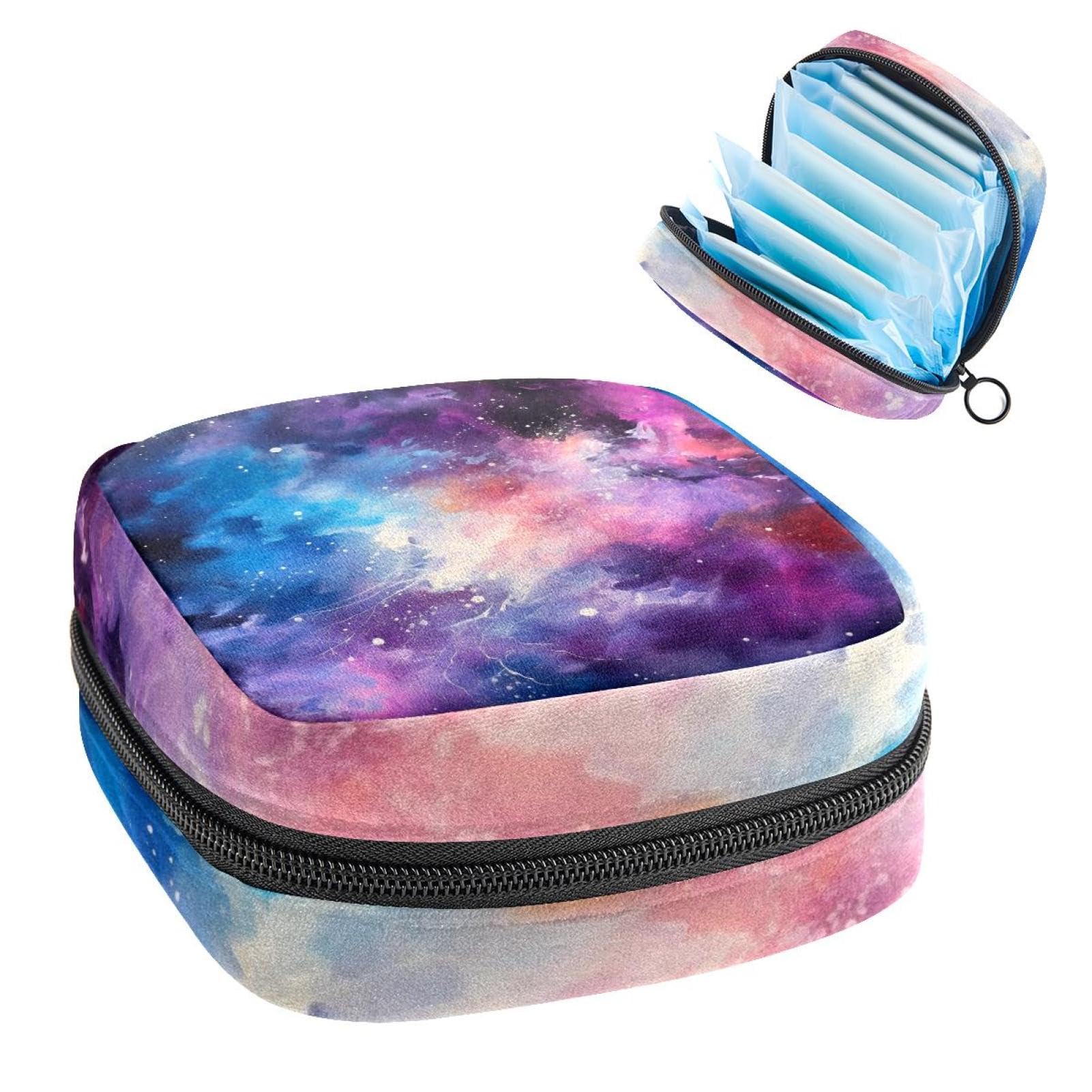 Sanitary Napkin Storage Bag for Women Cute, Feminine Menstruation Pad Holder for Period, Portable Zipper Menstrual Pad Bags Charming Dreamy Space Universe Starry Sky