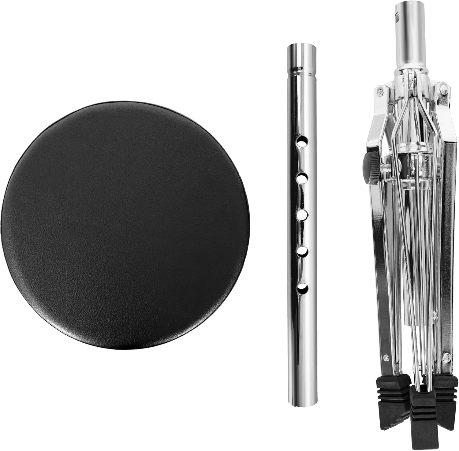 AKOZLIN Drumhocker mit gepolstertem Sitz, höhenverstellbar 38-55 cm | Runde Sitzfläche, Robustes Dreibeingestell, Rutschfeste Gummifüße, Klappbar, Für Schlagzeuger, Percussionisten und Keyboarder