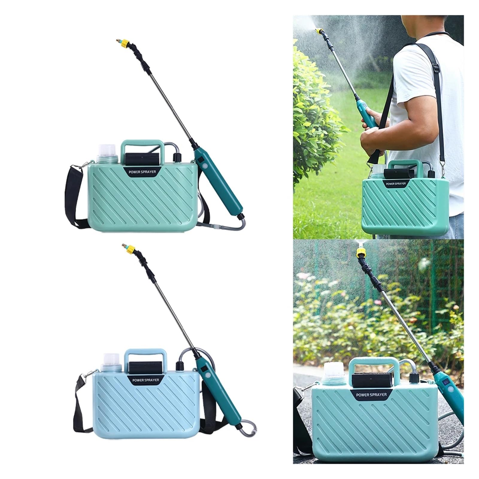 Spruzzatore elettrico, Spruzzatore elettrico portatile da 5 litri con 2 ugelli nebulizzati prato ricaricabile USB, spruzzatore giardino display digitale(Blauw)