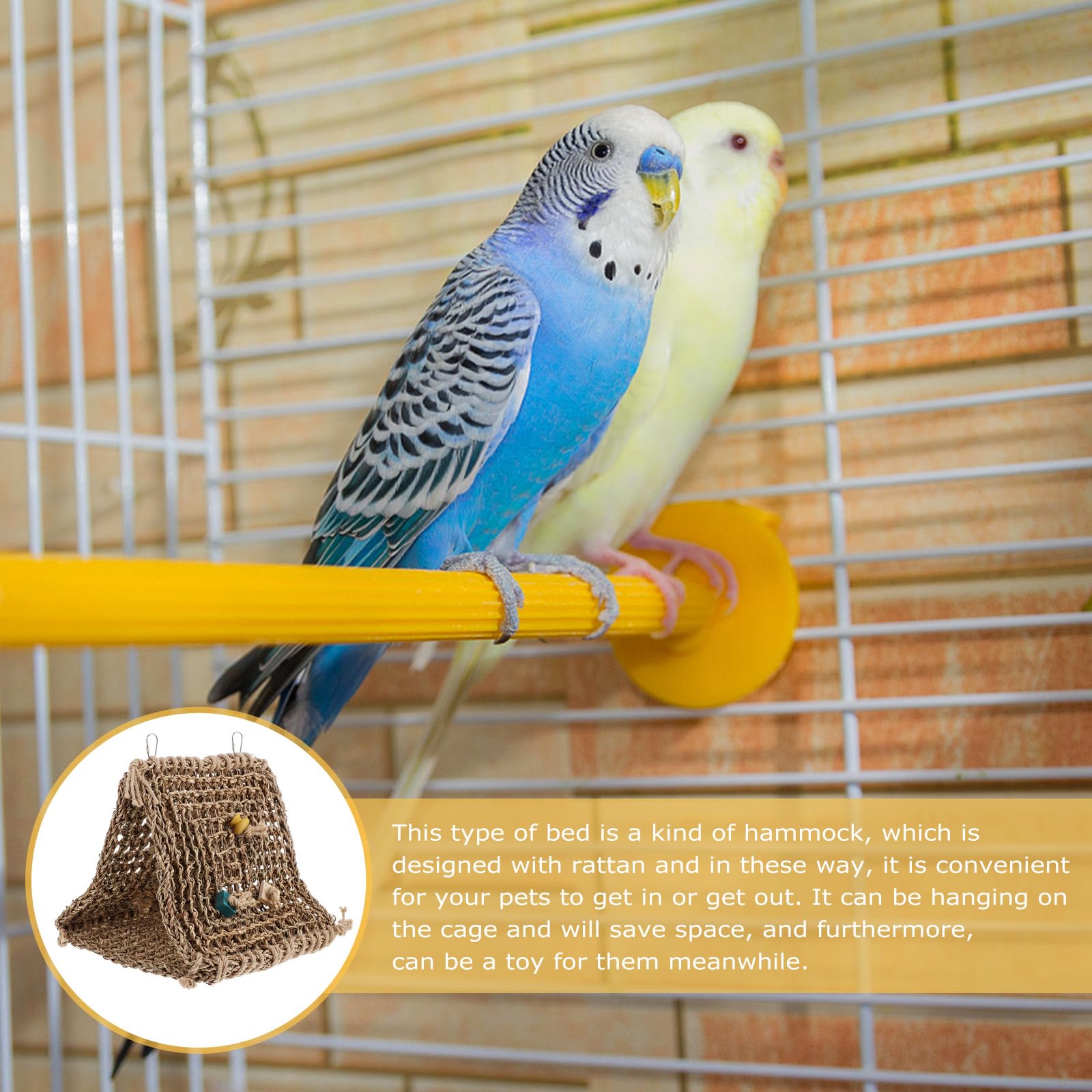 VICASKY Papageienhängematte aus Rattan mit Natürlichem Weidengeflecht Rustikales Vogelschlafplatz und Vogelhaus Geeignet für Käfig und Vogelspielzeug Leicht zu Reinigen Zufälliger Stil