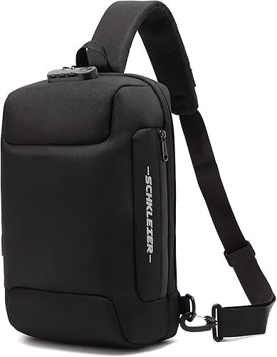 Schkleier Bolso bandolera USB antirrobo para laptop, mochila casual de 13.3 pulgadas con hombros en el pecho para hombres y mujeres, Negro, M,