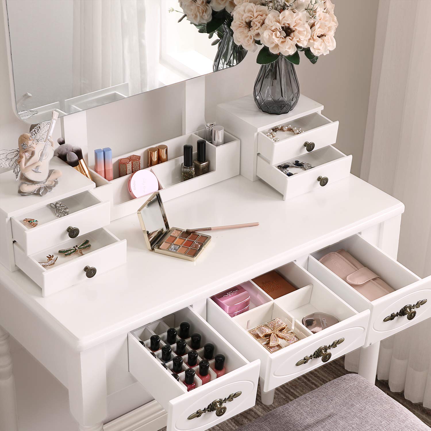 ANWBROAD Dressing Table Vanity Set Makeup Table Vanity Desk White Large