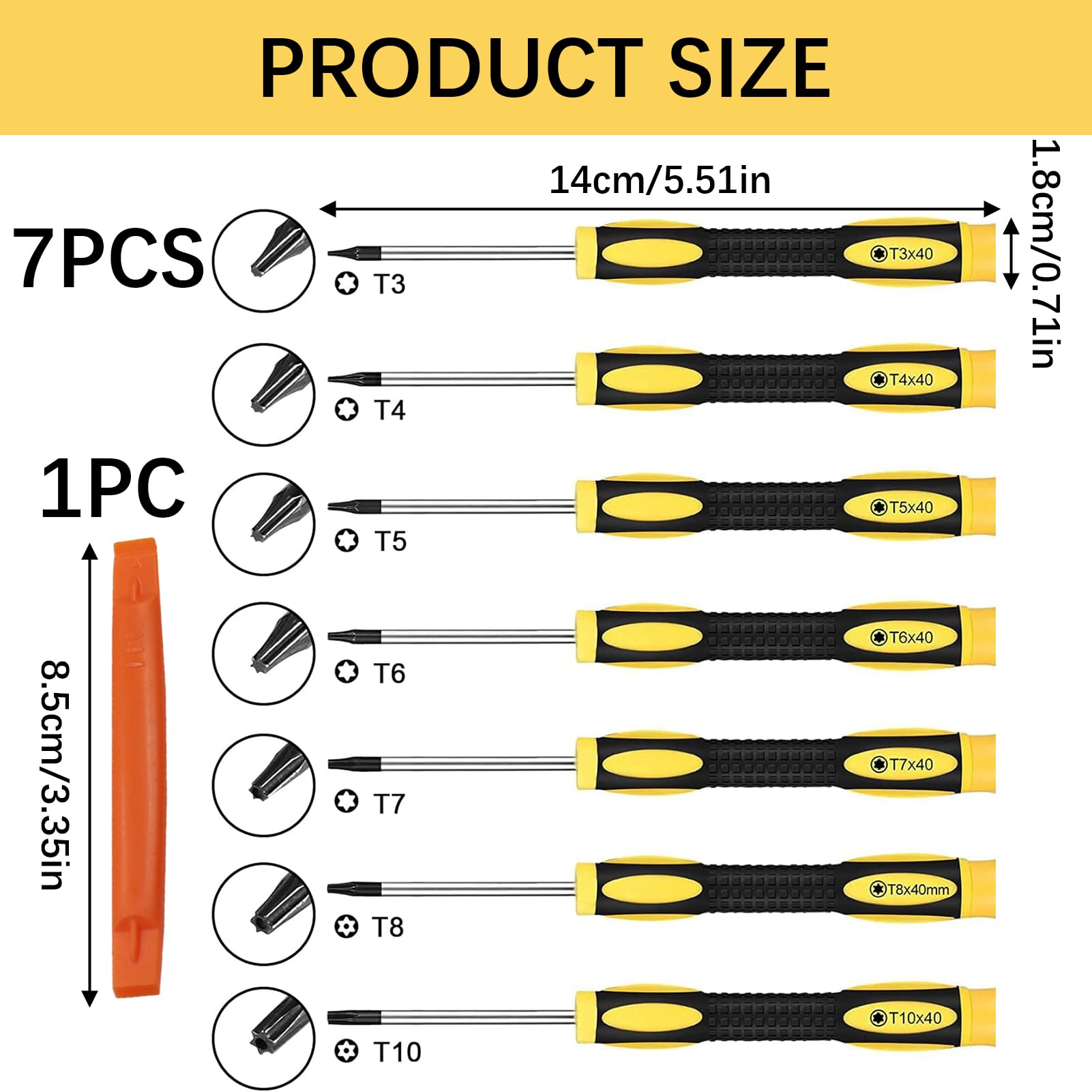 Torx Screwdriver Set 7Pcs T3-T10 Precision Torque Magnetic Screwdrivers Repair Kit with Pry Tool - Image 2