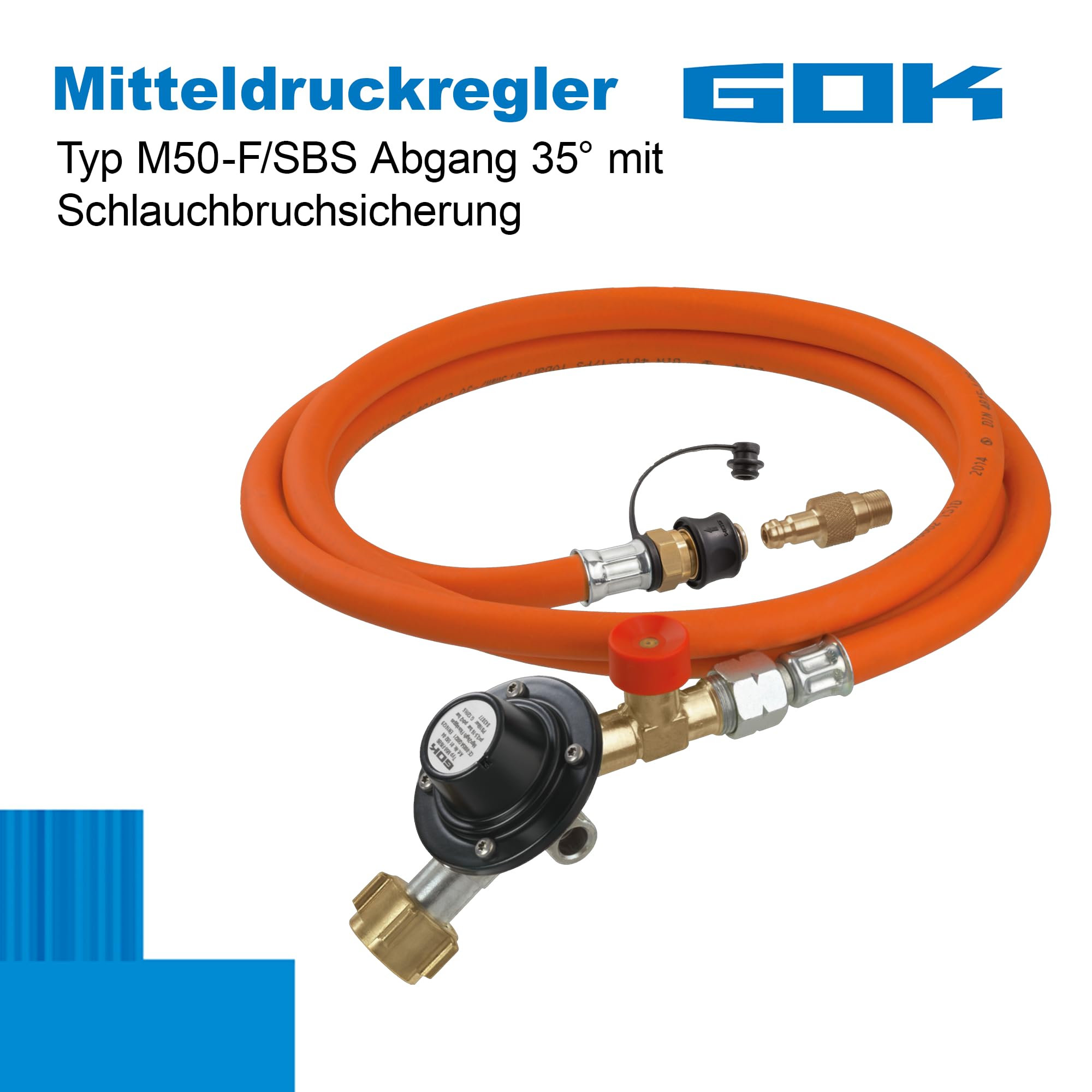 GOK Regler-Schlauch-Set M50-F/SBS, 1,20 Meter Regulierventil, 2kg/h