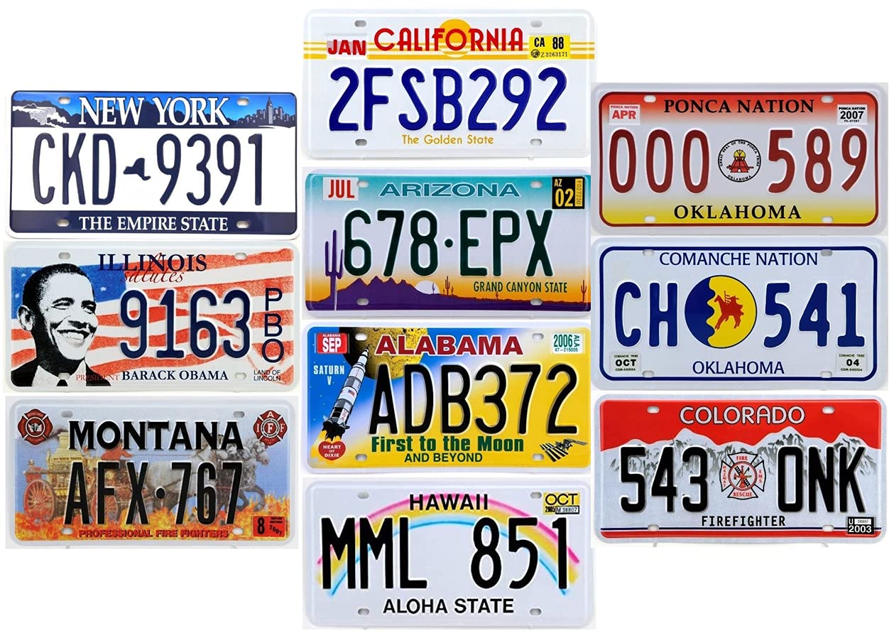 Set di 10 targhe in Metallo per Auto USA - Replica di targhe Americane Reali (LF6)