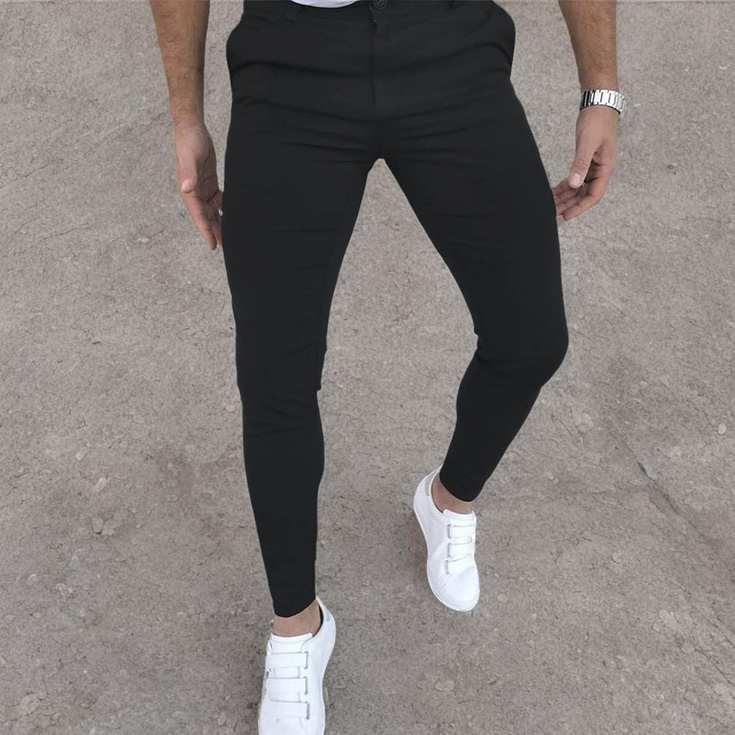 Men's Fashion Stretch Dress Pants Slim Fit Plaid Skinny Long Pants Casual Business Golf Dress Pants - Image 3