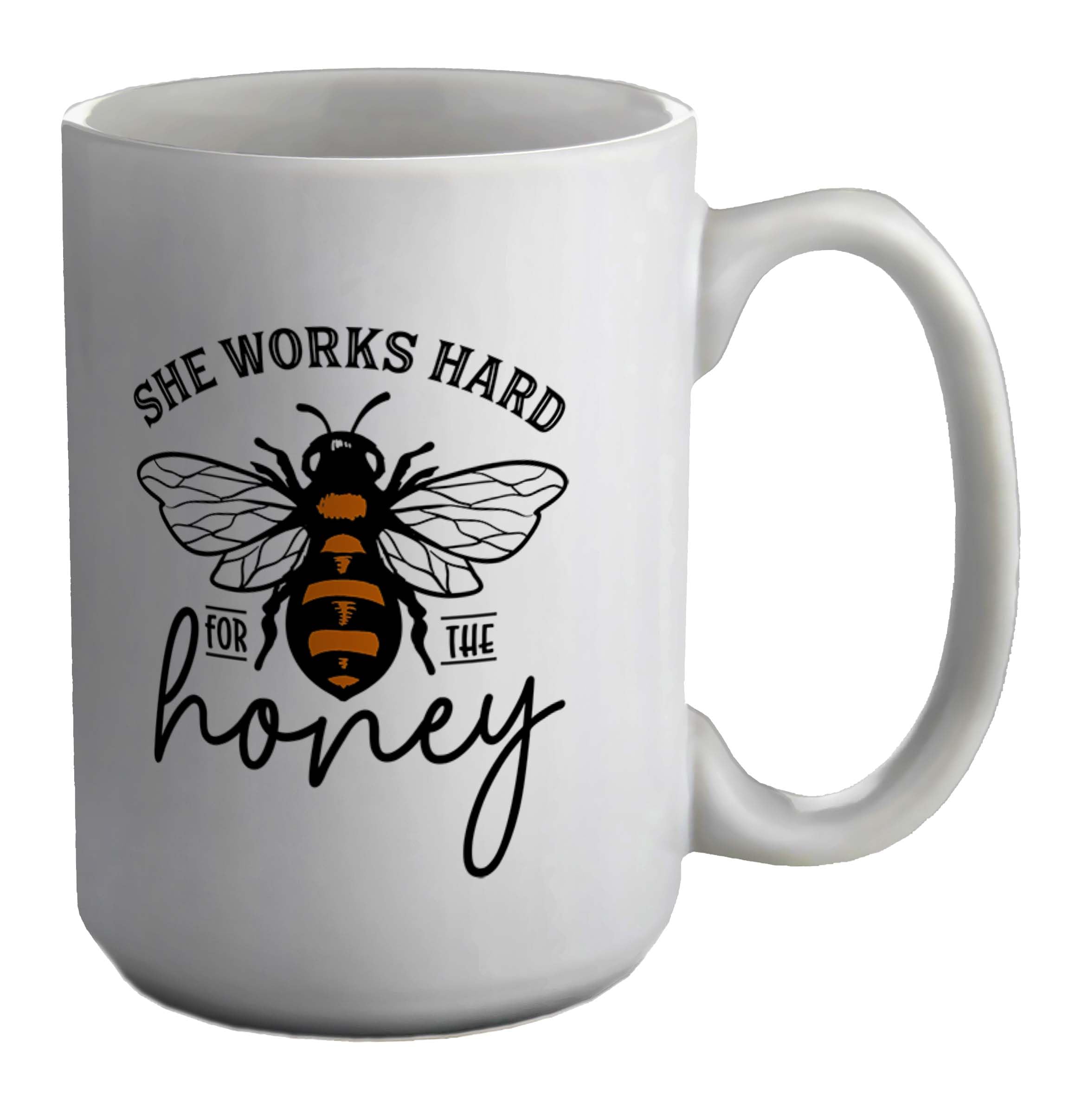 Shopagift Funny Bee Mug She Works Hard for The Honey White 15oz Large Gift Ceramic Cup