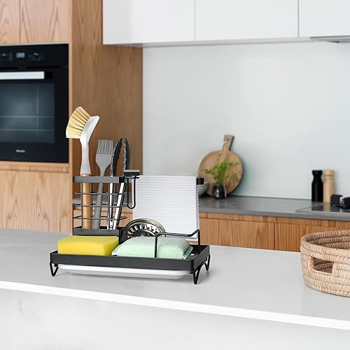 Miniatura 6 de Soporte de esponja para fregadero de cocina, organizador de fregadero de metal a prueba de óxido con drenaje, organizador de almacenamiento para
