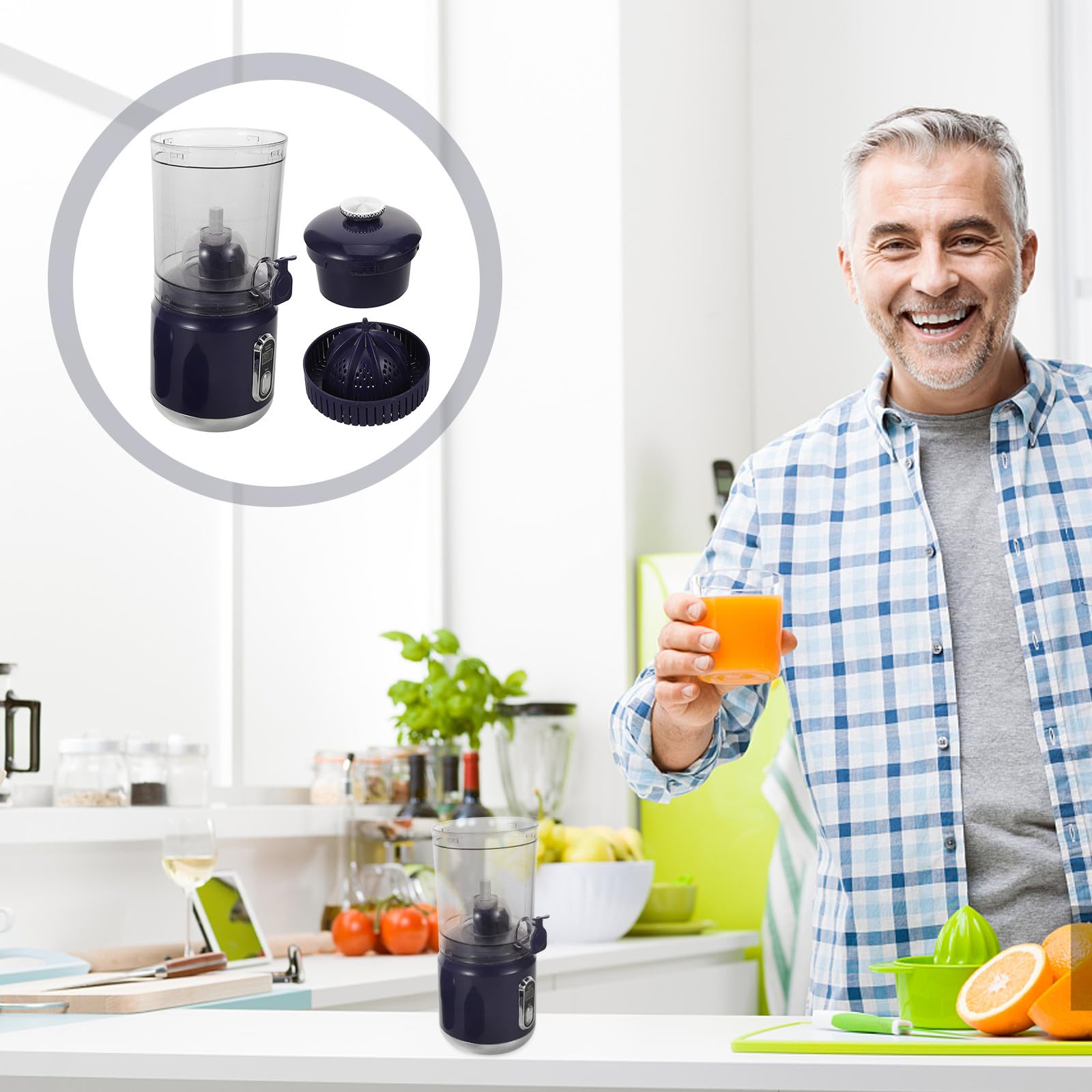 Exprimidor Eléctrico Portátil de Cítricos, Exprimidor de Jugo Eléctrico de Plástico, 600ml, 45 W, 110mm, para Frutas, Uso en Hogar y Oficina