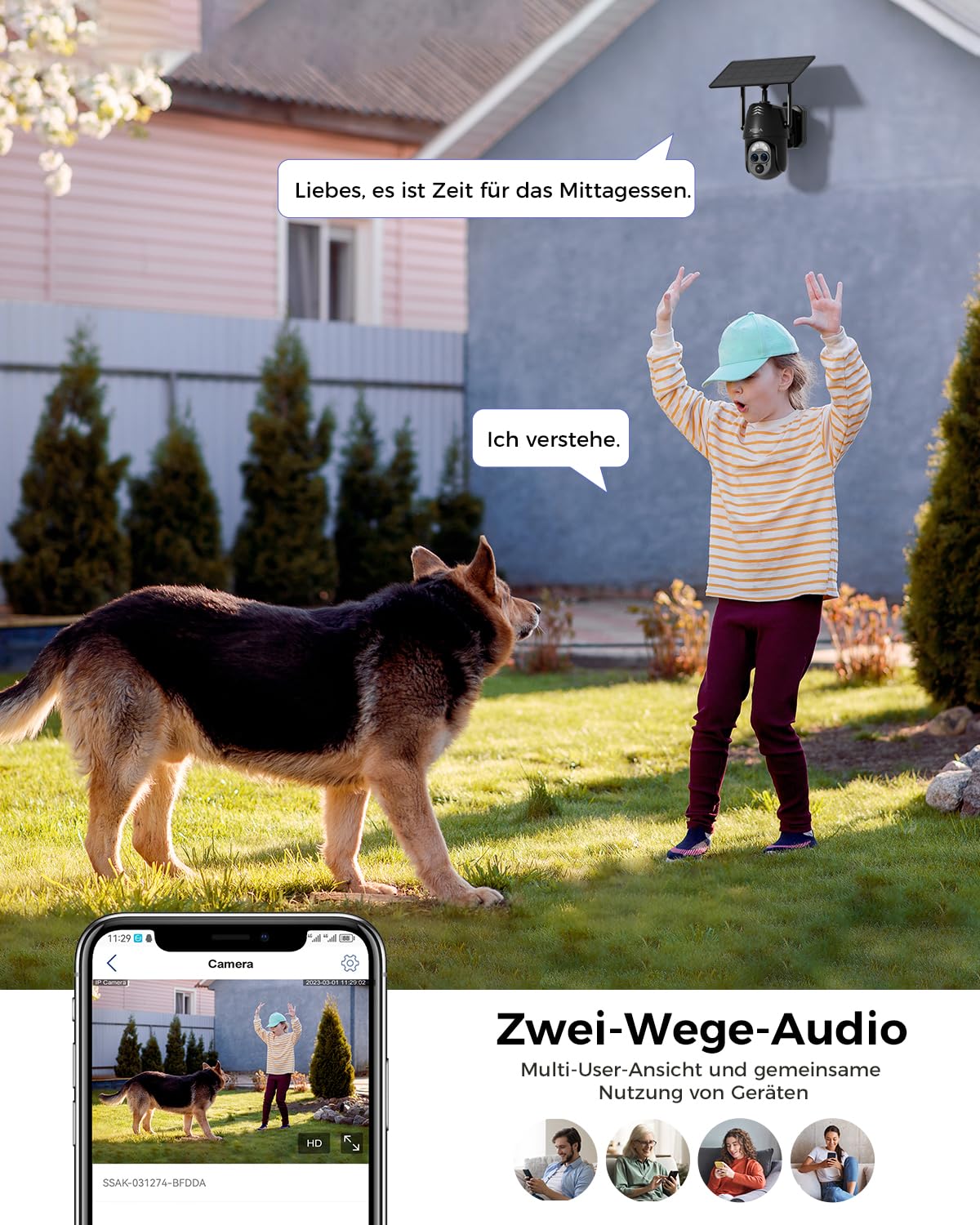 Xega Überwachungskamera Aussen Solar mit Dual-Objektiv【12X Hybrid-Zoom】 2K Kabellos WLAN Kamera Outdoor 8000MAh, AI Human Detection, 0,2s Alarm, Farbnachtsicht, 2-Wege-Audio, 2,4GHz WLAN, TF/Cloud