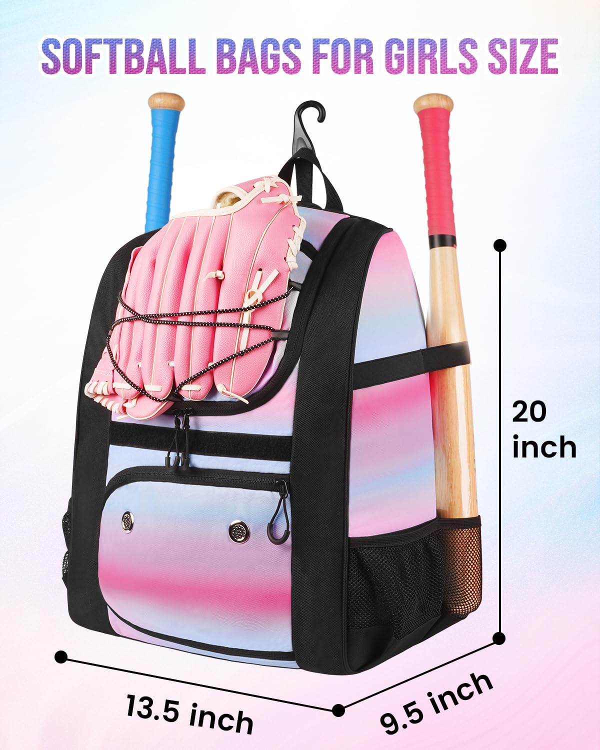 MATEIN Softball Bag, Lightweight Baseball Backpack with Shoe Compartment, Baseball Bag with Fence Hook for TBall Bat & Equipment, Softball Gifts Catchers Backpack for Women Fit Catcher’s Mitt, Helmet