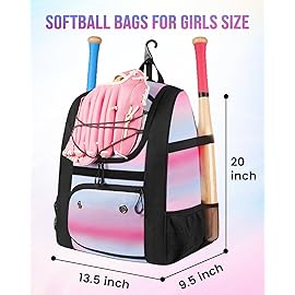 MATEIN Softball Bag, Lightweight Baseball Backpack with Shoe Compartment, Baseball Bag with Fence Hook for TBall Bat & Equipment, Softball Gifts Catchers Backpack for Women Fit Batting Glove, Helmet