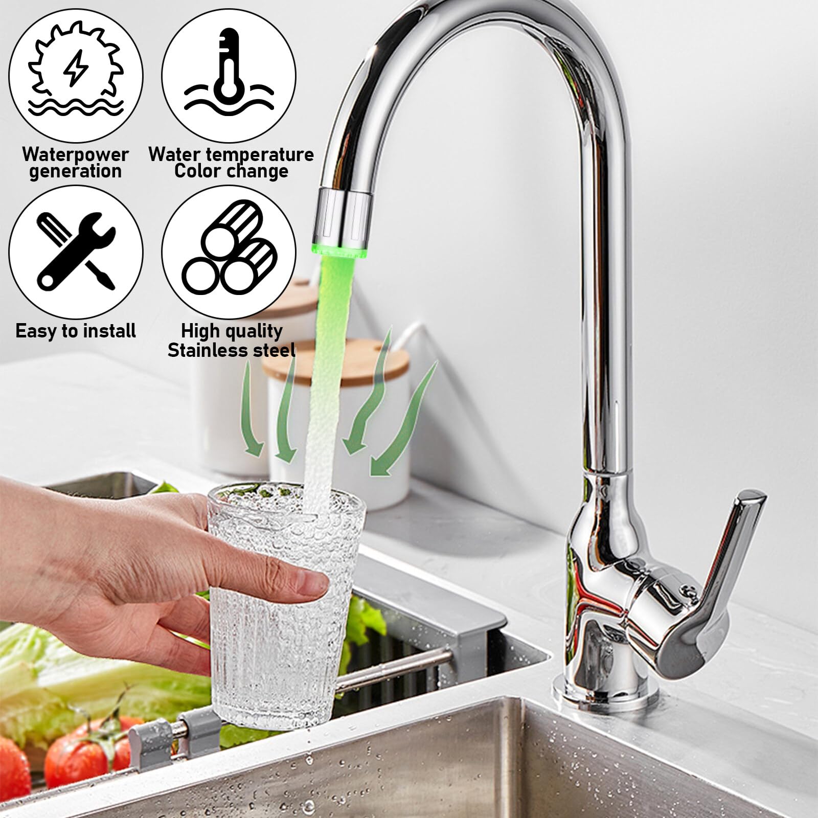 LED rubinetto con sensore di temperatura, 3 colori, per bagno, cucina, hotel