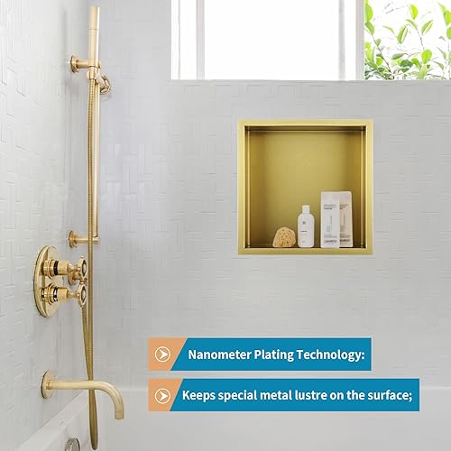 Miniatura 5 de Nicho de ducha de acero inoxidable cepillado de 12 x 12 pulgadas, organizador de ducha empotrado, inserto de estante de baño para instalación de