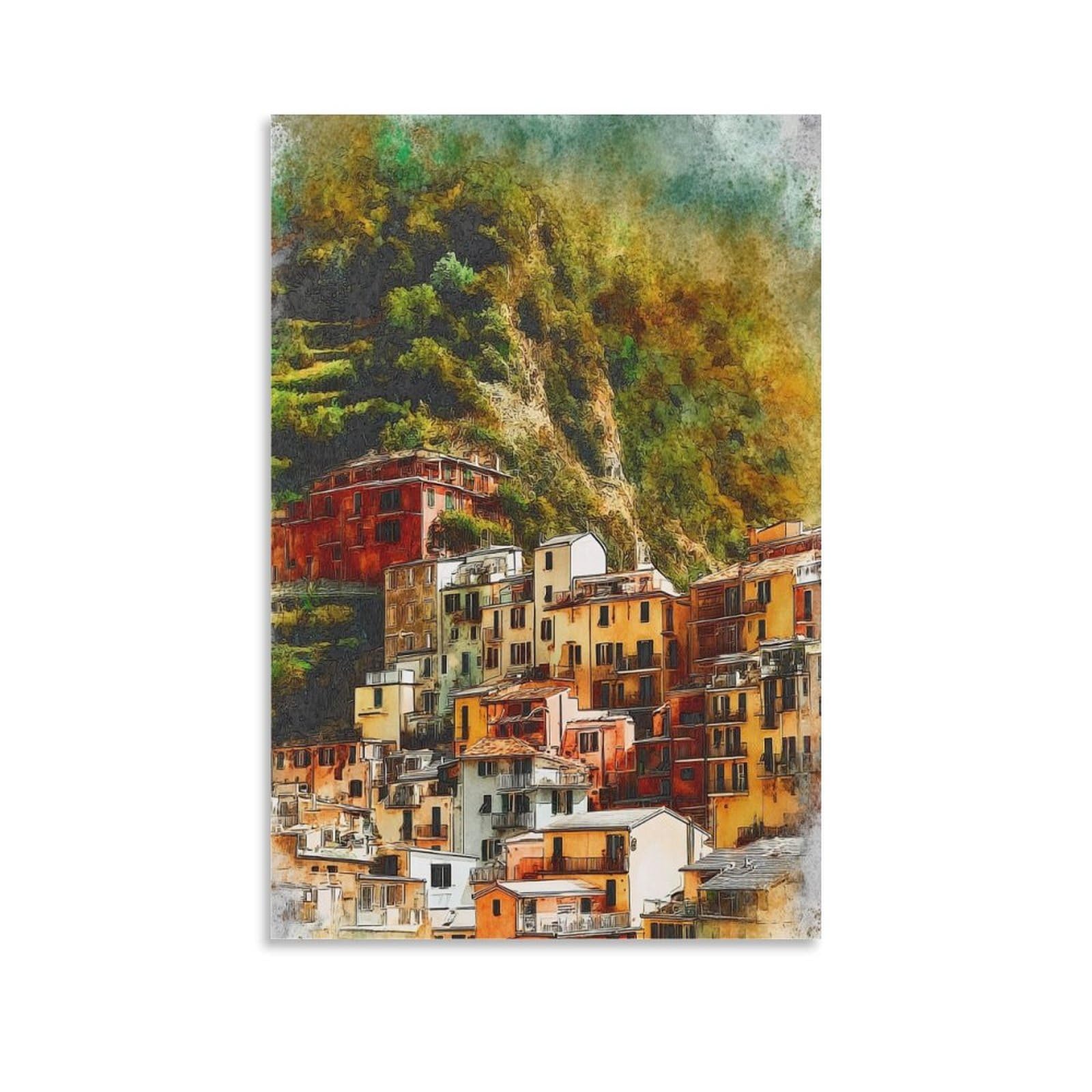 Lcynnh Unframe-Style Vernazza Italy 08X12inch(20X30cm) Vintage Travel Poster Watercolor Canvas Art