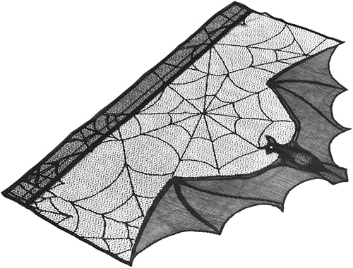 NOLITOY Decoración de chimenea para repisa, bufanda negra, decoración de Halloween, cortina de ventana, telaraña, manto, bufanda de telaraña,