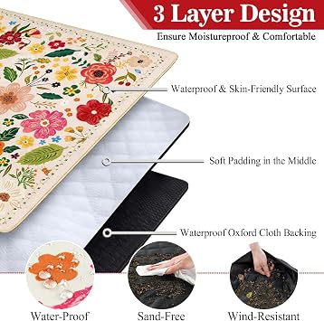 Picnic Blankets Waterproof Foldable Extra Large,80x 80 Outdoor Beach Blanket Sandproof,3-Layer Lightweight Handy Mat Tote Picnic Camping Rugs for Outside Your Rv (Boho Vintage Floral)