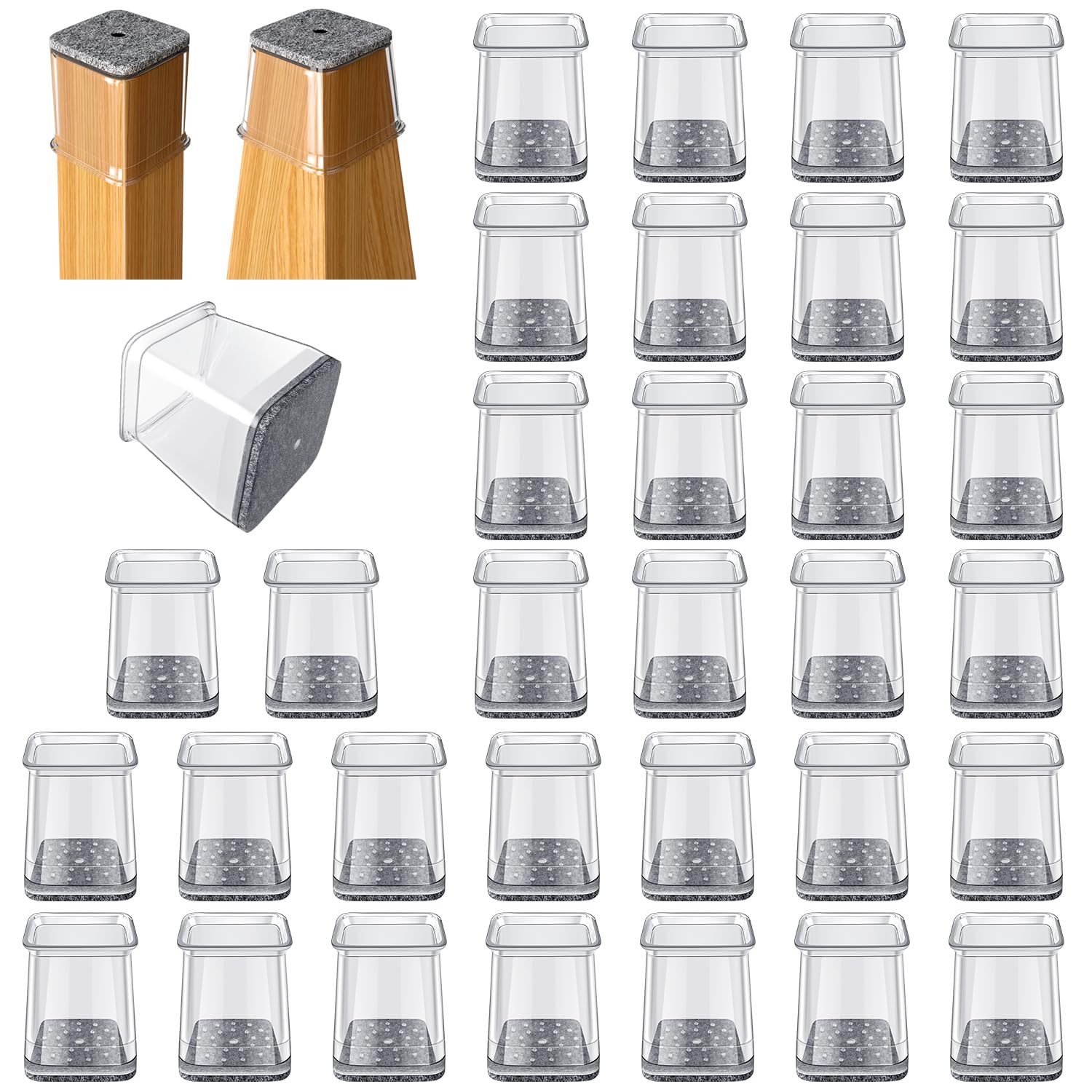 32 Pcs Square Chair Leg Protectors for Hardwood Floors, Silicone Furniture Sliders for Chair Legs, Felt Furniture Pads Floor Protectors, Silicone Chair Leg Caps Covers?Small fit: 0.8'' - 1.02''