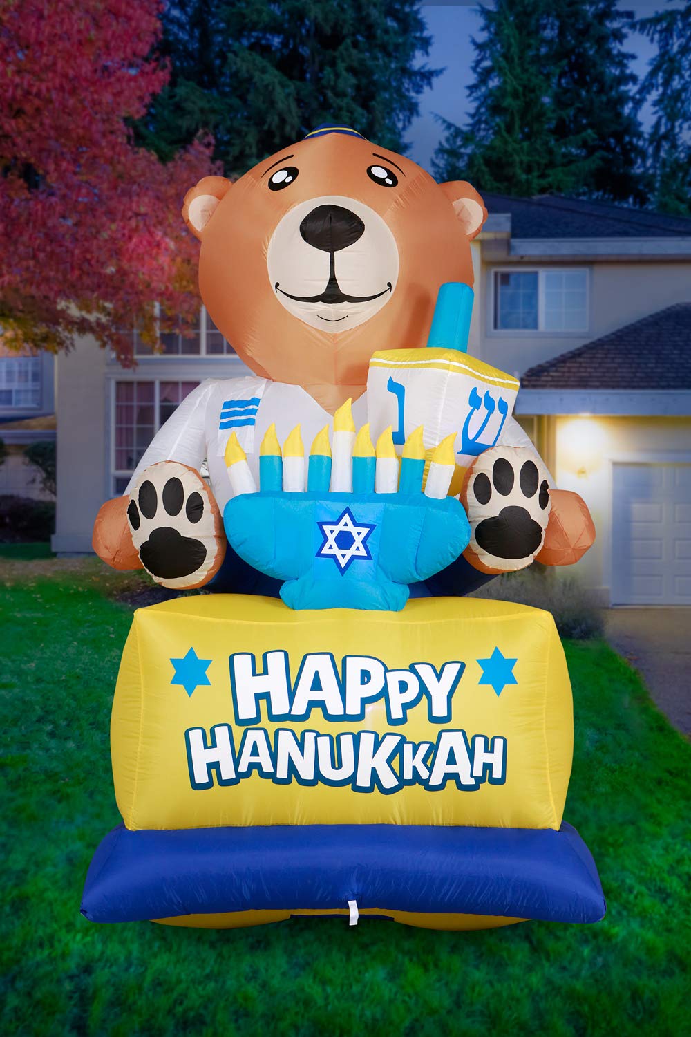 Holidayana Hanukkah Bear Yard Inflatable 8 ft Tall Hanukkah Bear