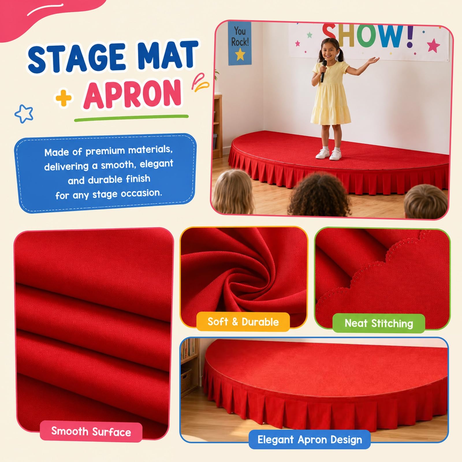 Palcoscenico portatile con piattaforma in moquette, Piattaforma per palcoscenico piccola, kit compatto ad alta capacità per bambini(Gray B,100x100cm)