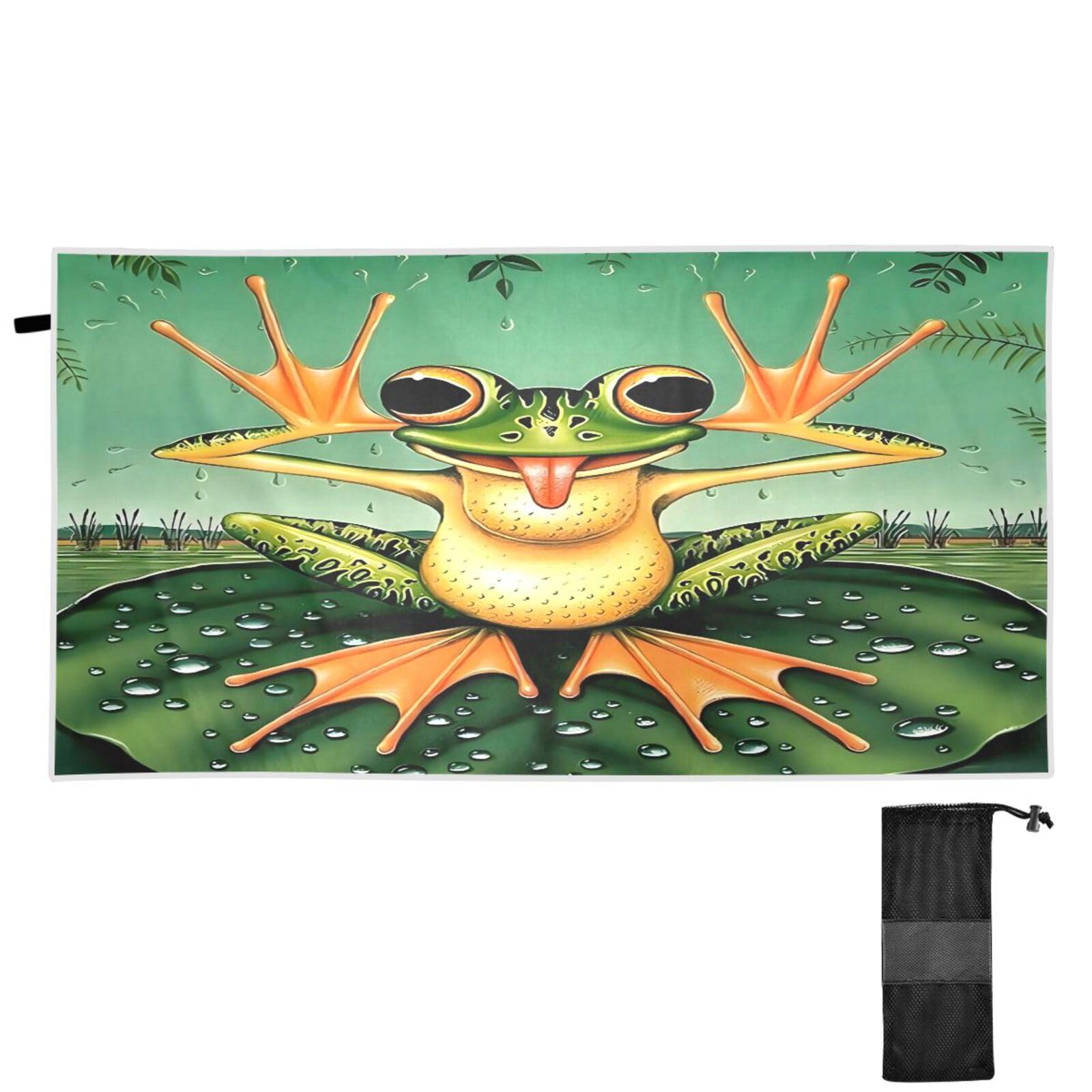 YOUJUNER Beach Towel Funny Frog Quick Dry Sand Free Large Beach Bath Towel for Swimming Summer Holiday Travel Camping