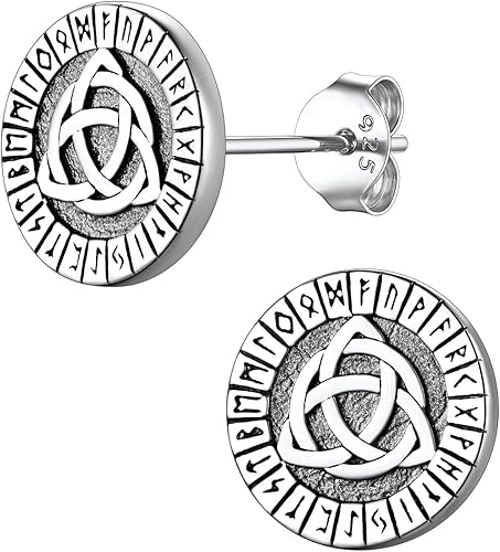 Suplight Aretes de plata de ley 925 para mujer, aretes de runa vikinga nórdica para mujeres y hombres (con caja de regalo)
