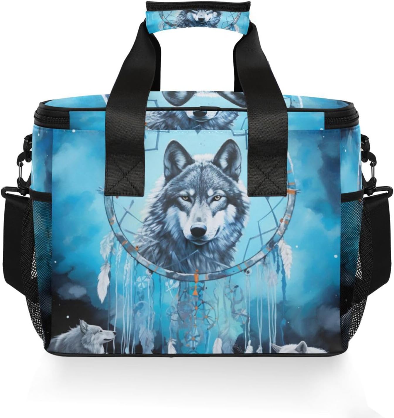 Dream Catcher Wolf Lunch Bag for Women Men 15L Insulated Lunch Box Large Leakproof Cooler Bag with Adjustable Shoulder Strap for Adult Work Picnic