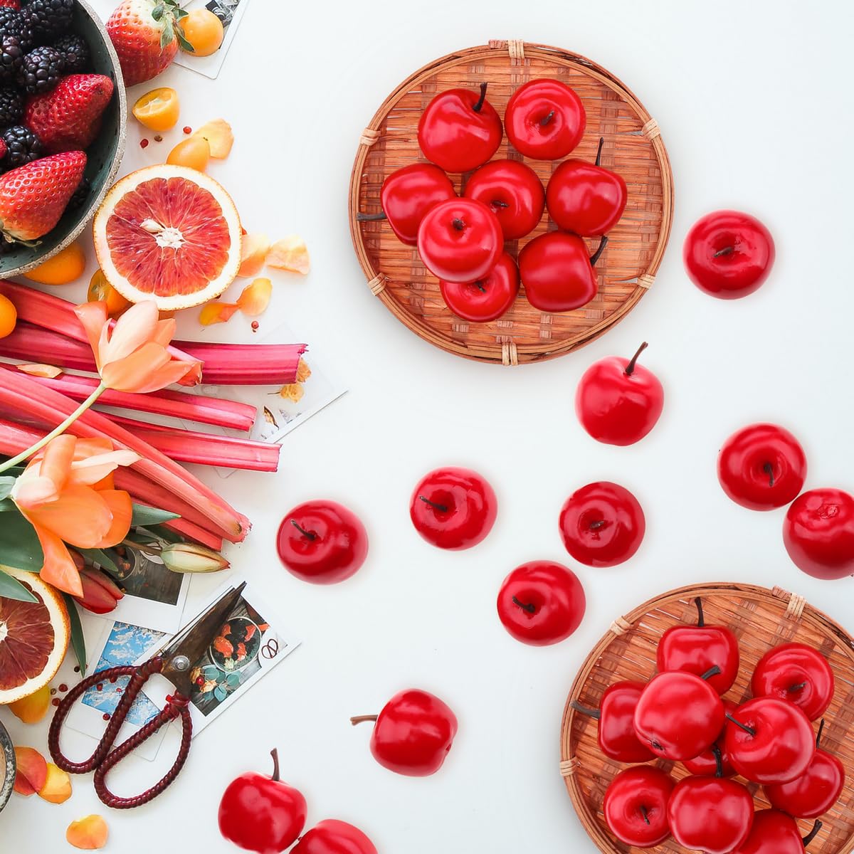 Meiwlong 27 PCS Fake Artificial Lifelike Red Apples Decoration Home Faux Realistic Plastic Centerpieces Fruit Ornament Party Christmas Indoor Festival - Image 3